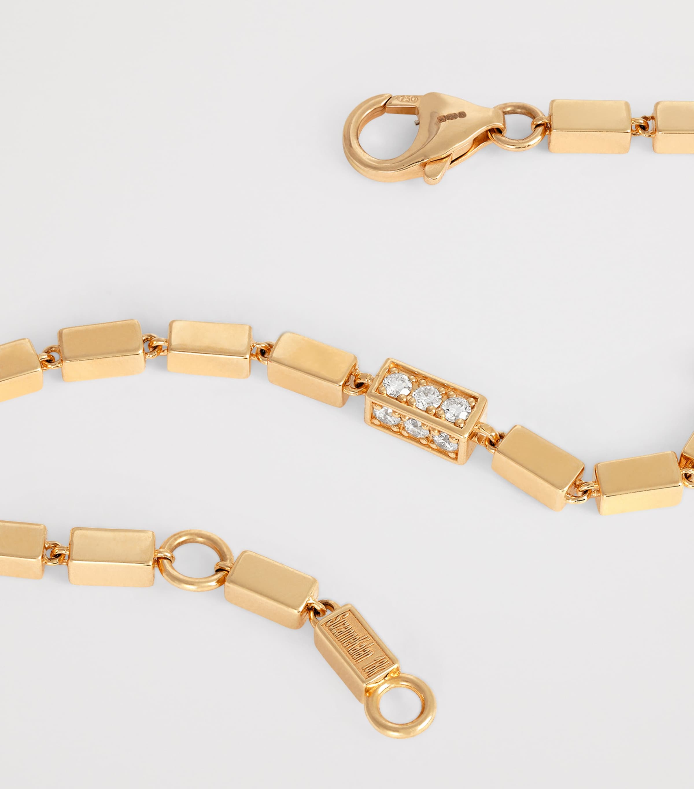 Yellow Gold and Diamond Block-Chain Bracelet 18K YG/WD Image 4