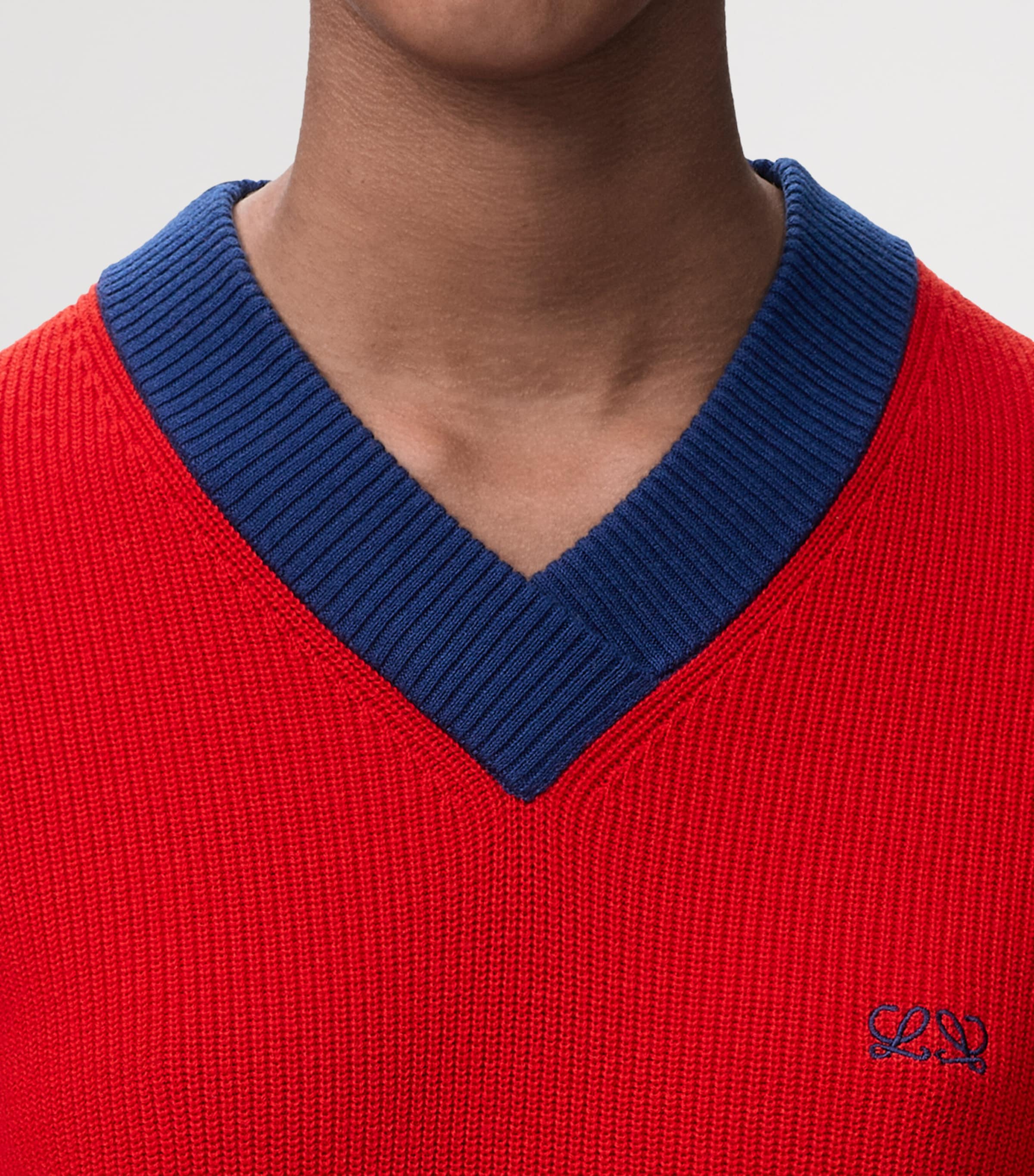 LOEWE Womens Cotton-Wool V-Neck Sweater Red/blue Image 5