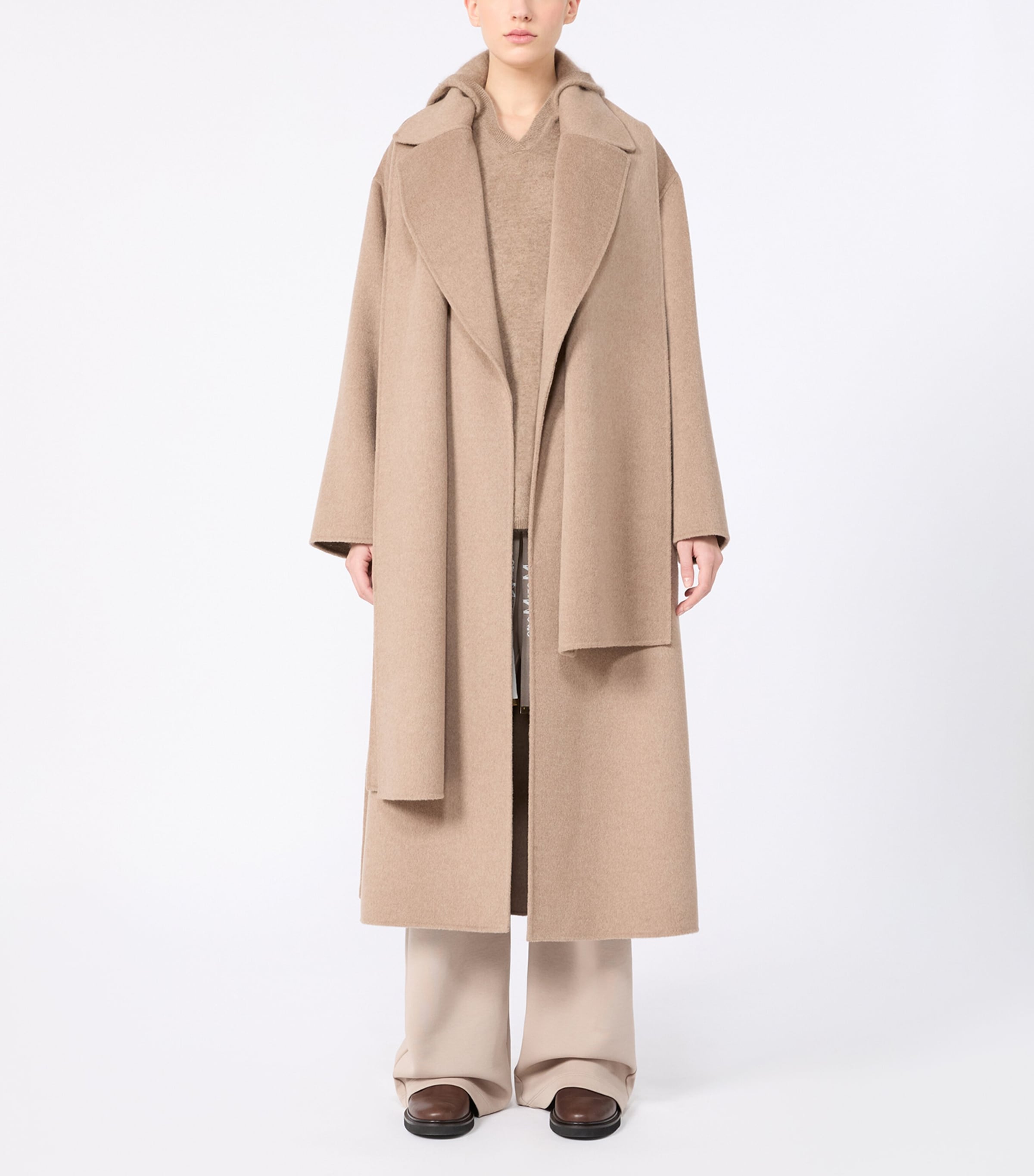 Max Mara Womens Wool-Cashmere Belted Wrap Coat Clay Image 2