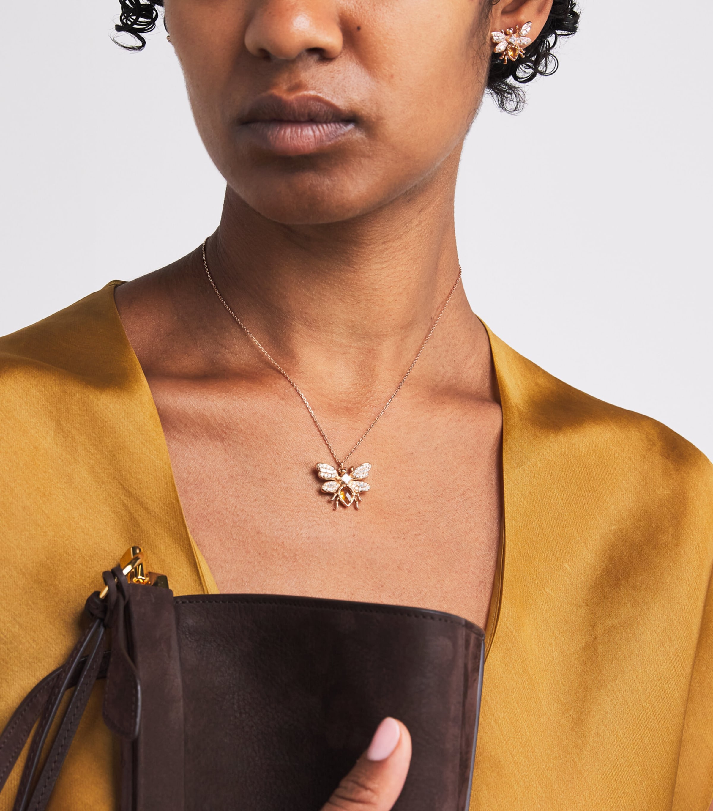 Rose Gold, Diamond and Citrine Queen Bee Bon Bon Stud Earrings ROSE GOLD Image 5