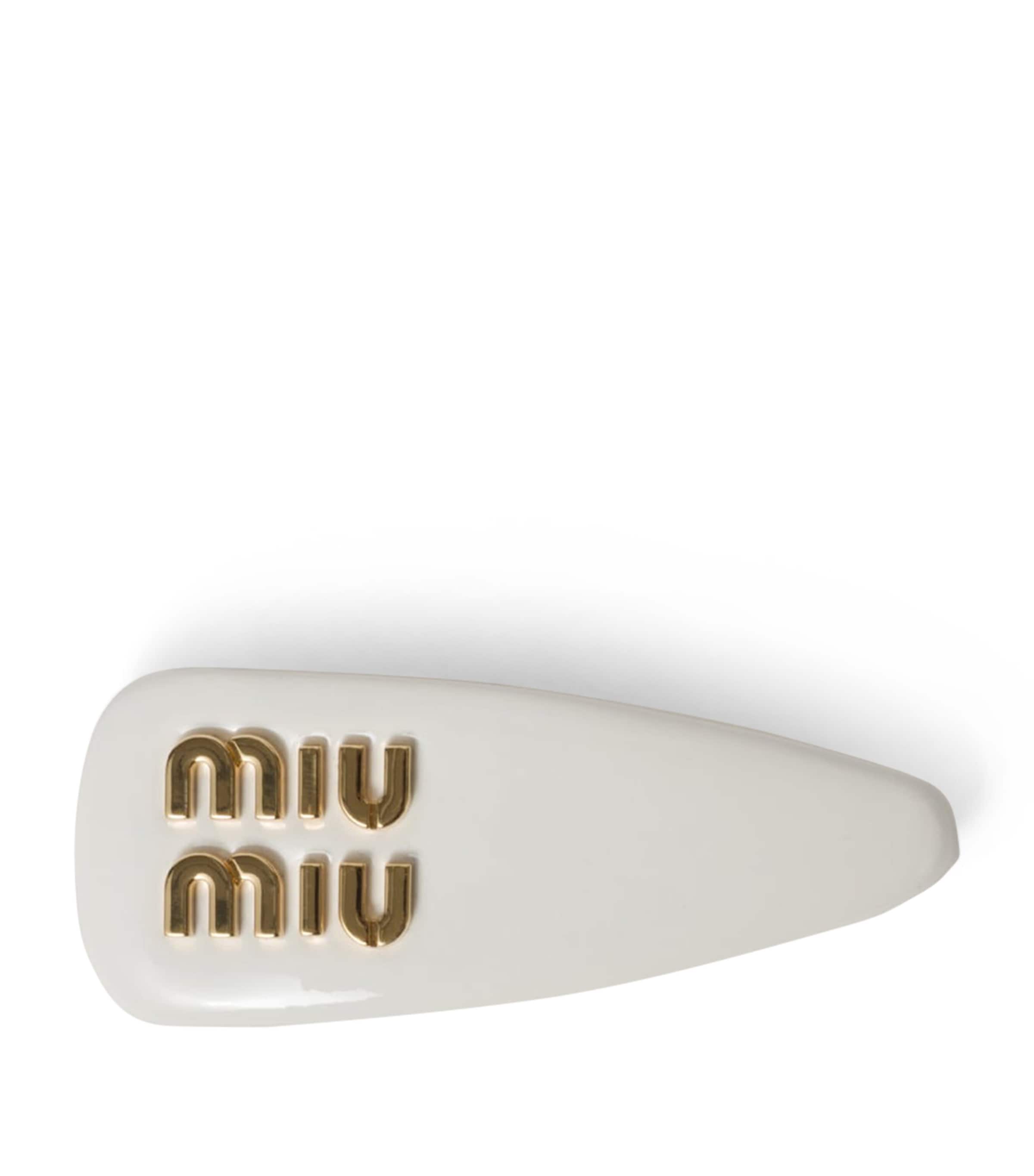 Miu Miu Leather Logo Hair Clip In White