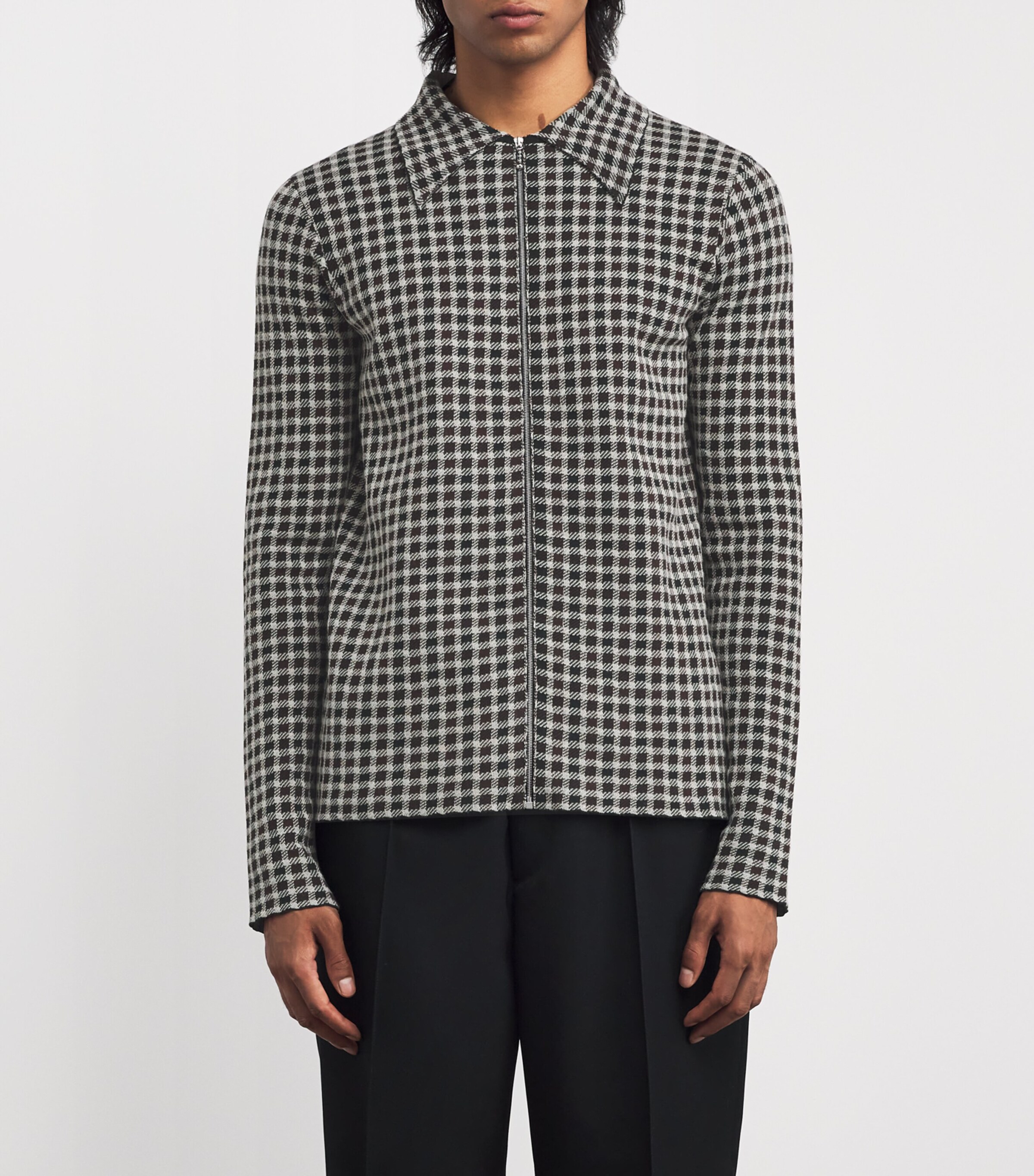Jil Sander Mens Knitted Check Shirt Dark Grey Image 3