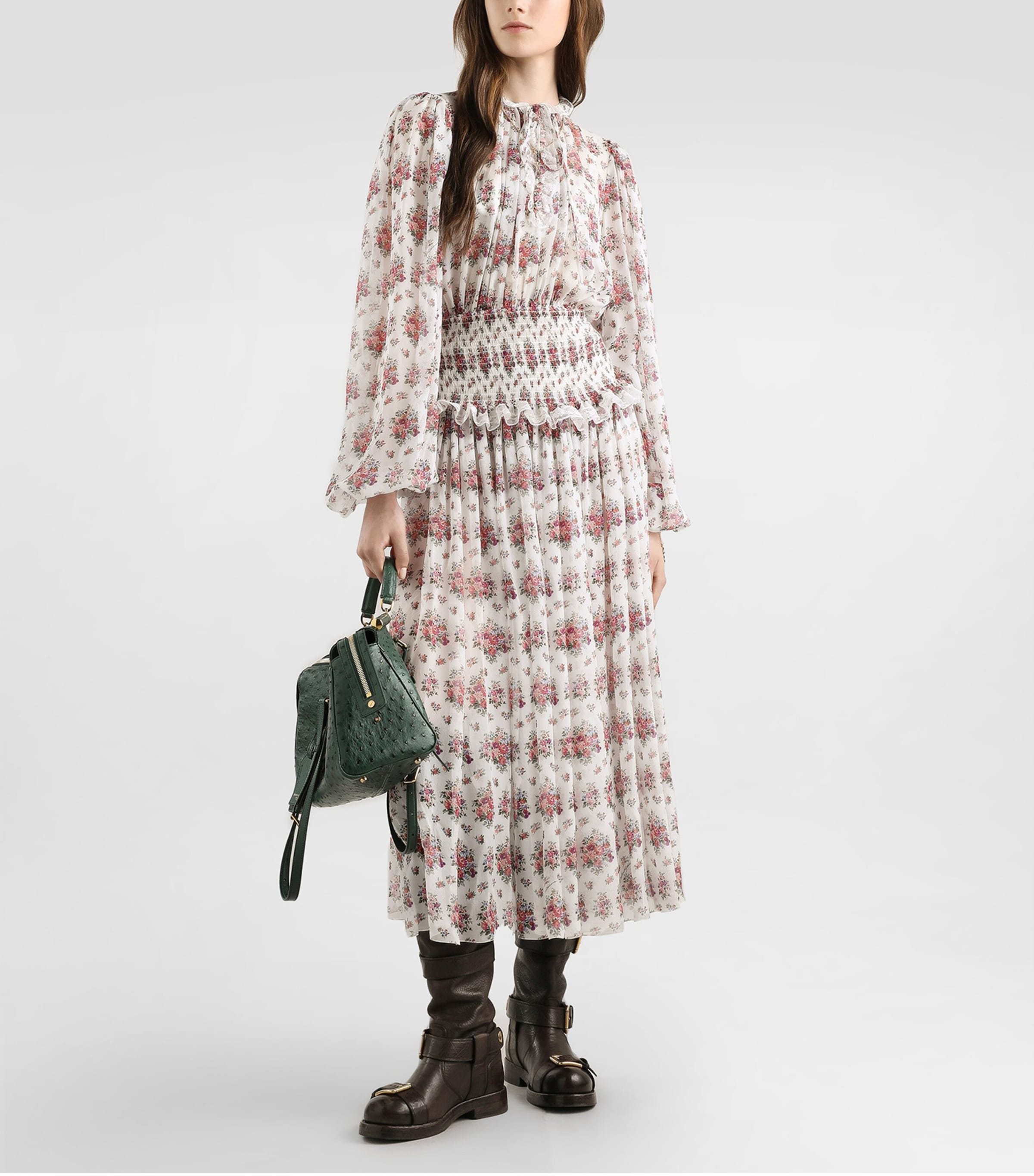 Dolce&Gabbana Womens Silk-Blend Floral Midi Dress Mazz Image 2