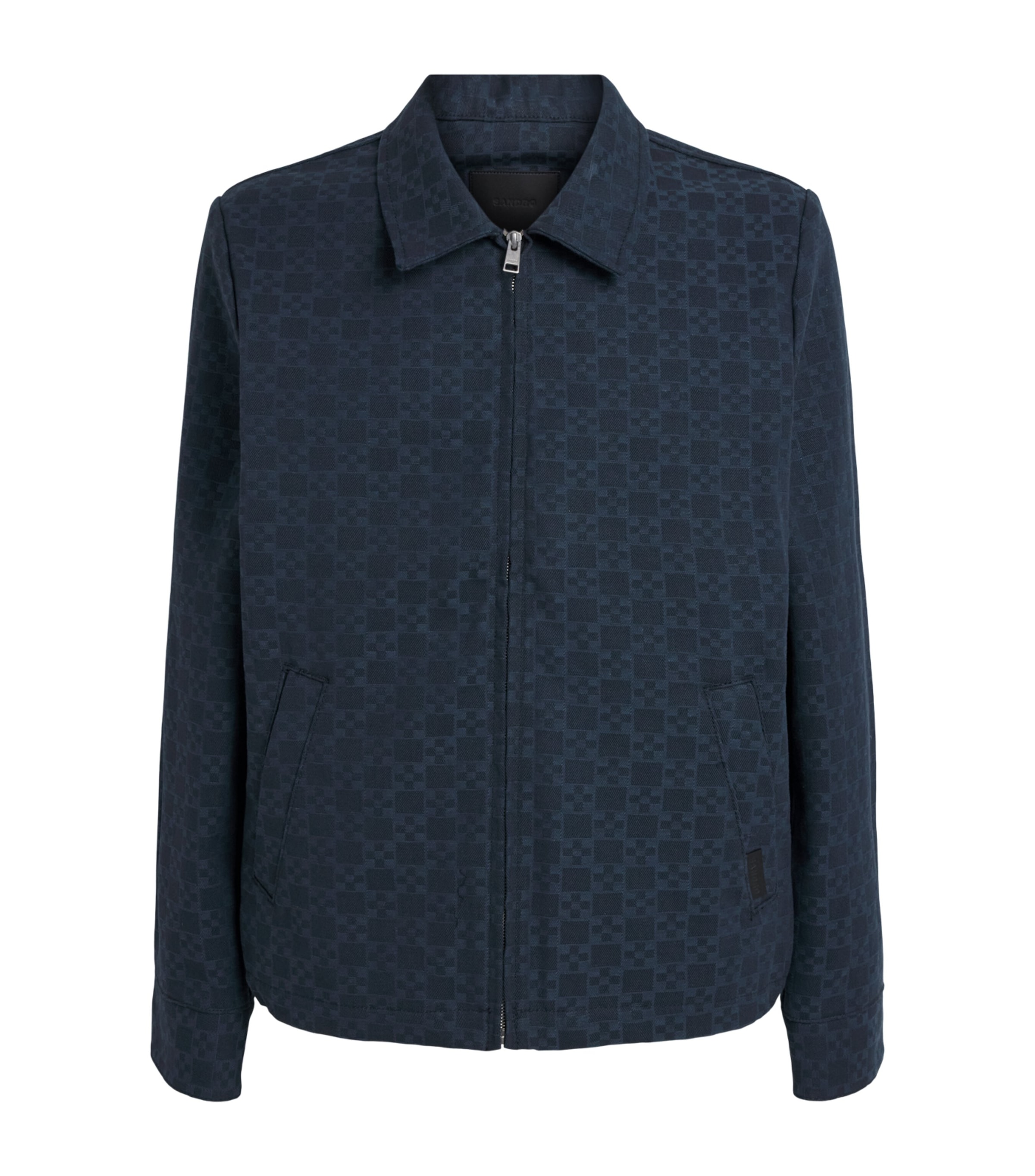 Sandro Paris Mens Jacquard Denim Jacket Navy Blue Image 1