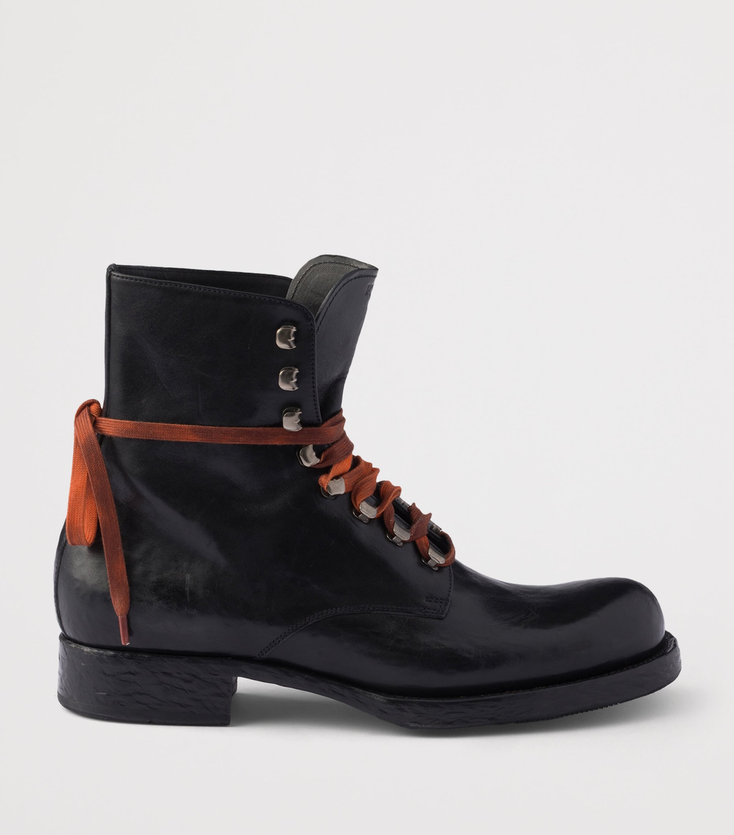 Prada Leather Lace-Up Ankle Boots Black Image 3