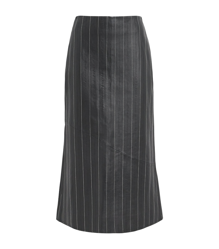 Leather Pinstripe Midi Skirt 9465 BLACK/IVORY Image 1