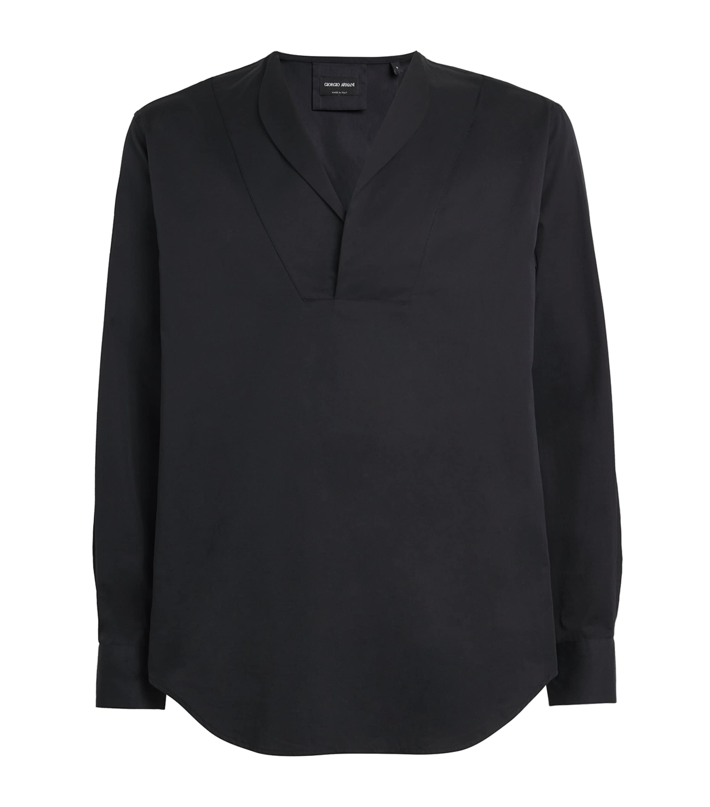 Giorgio Armani Cotton Shawl-collar Shirt In Black