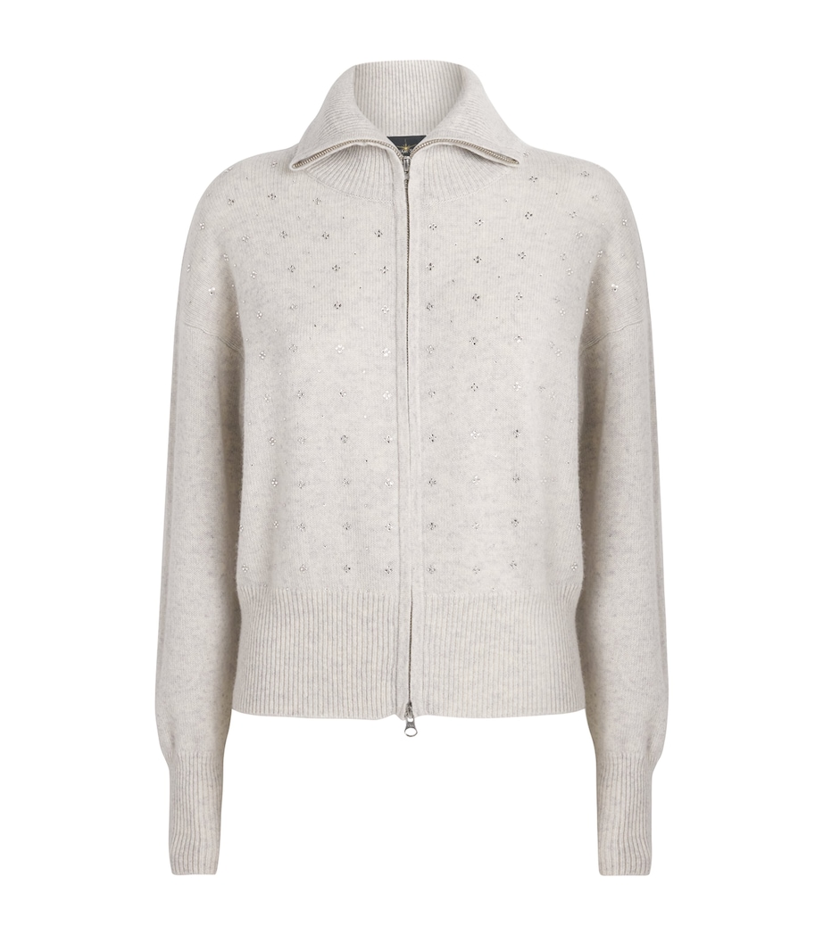 William Sharp Womens Cashmere Crystal-Embellished Bomber Jacket Silverhaze Crystal Image 1