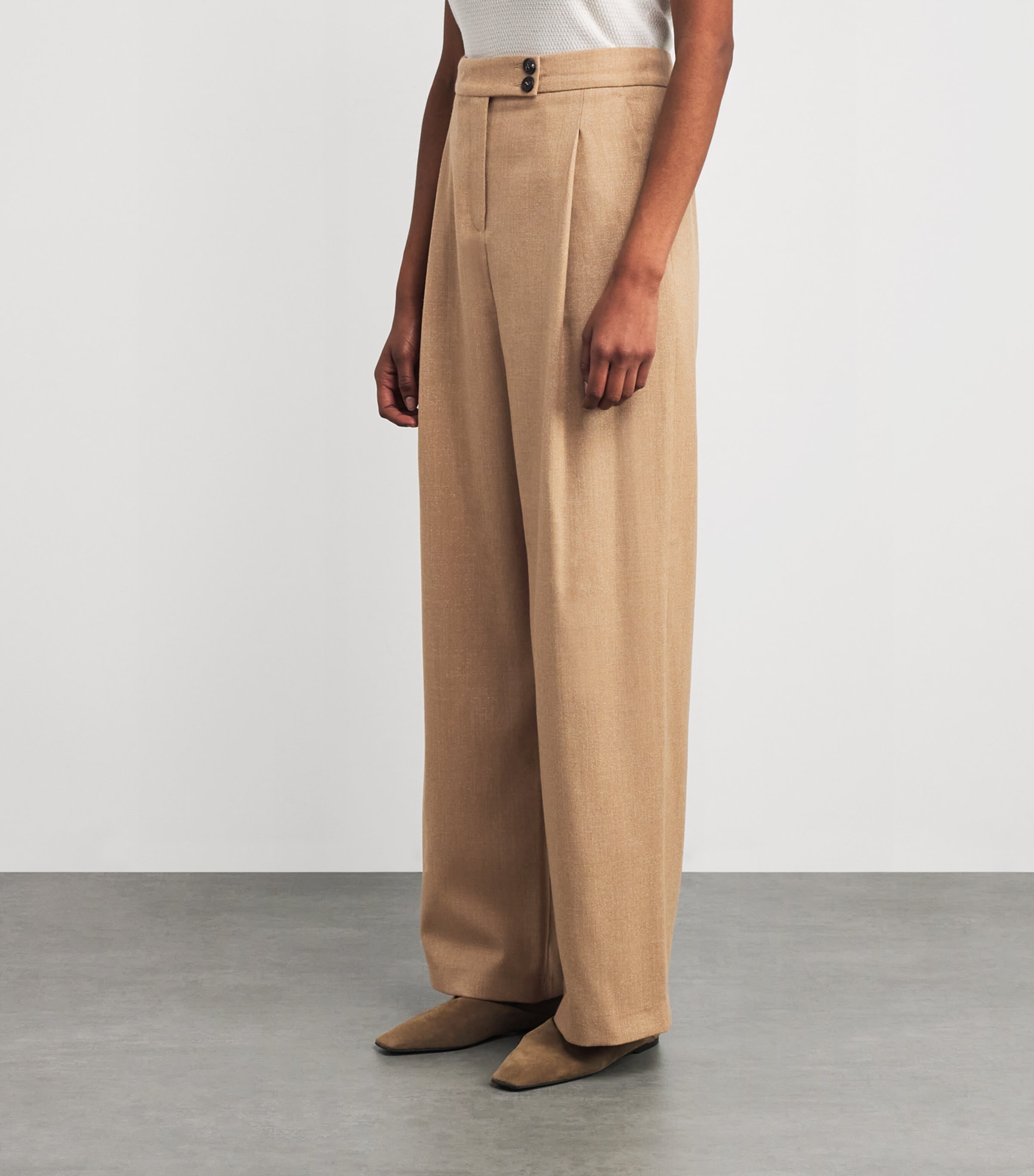 Eleventy Womens Wool-Blend Metallic Pleated Trousers  Sabbia Image 3