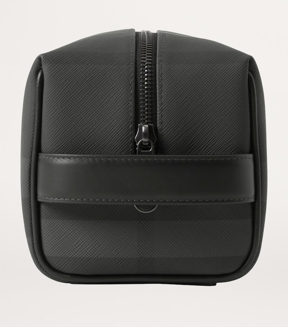 Leather-Trim Check Wash Bag CHARCOAL Image 2
