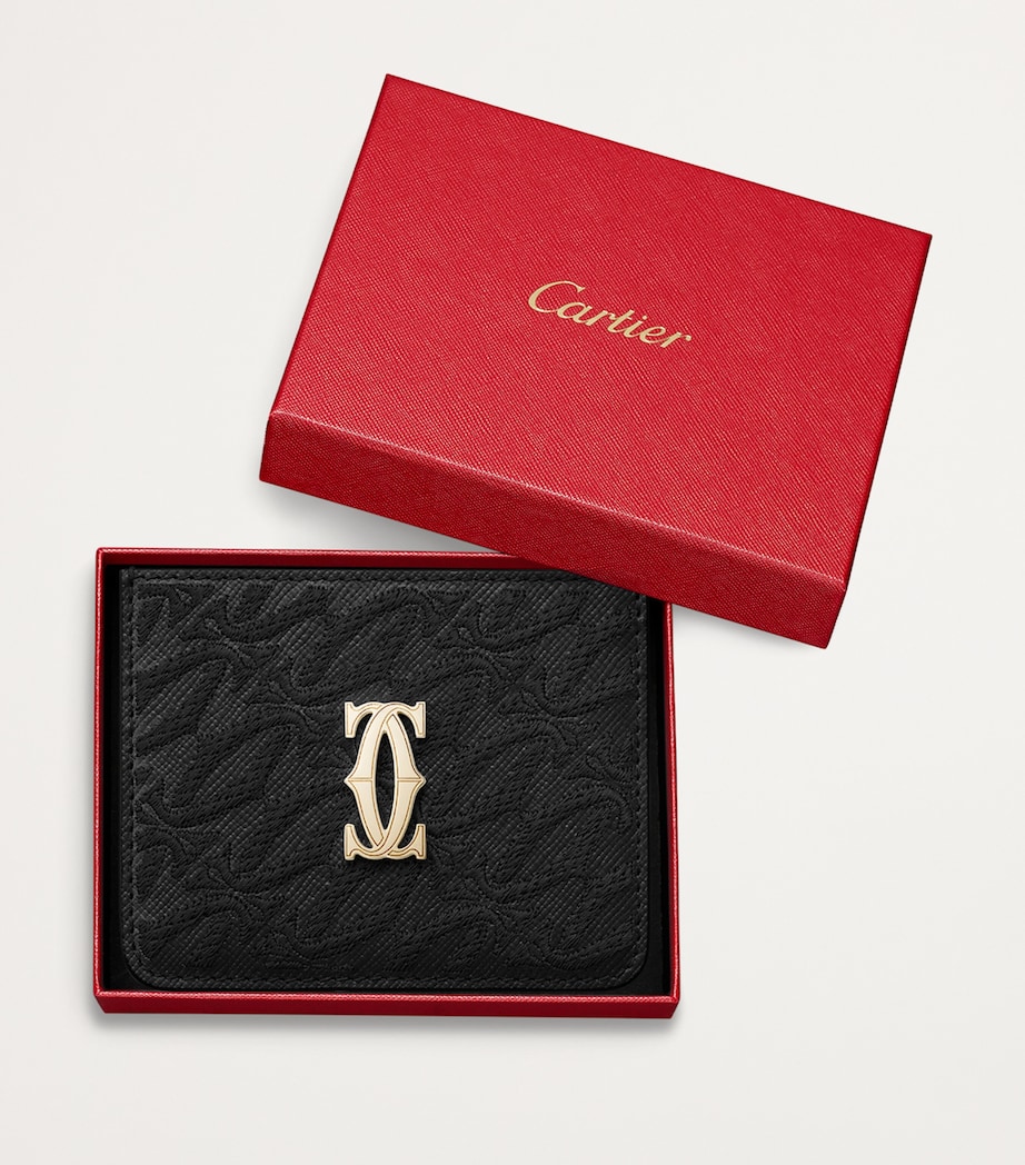 Leather C de Cartier Embroidered Card Holder BLACK Image 5