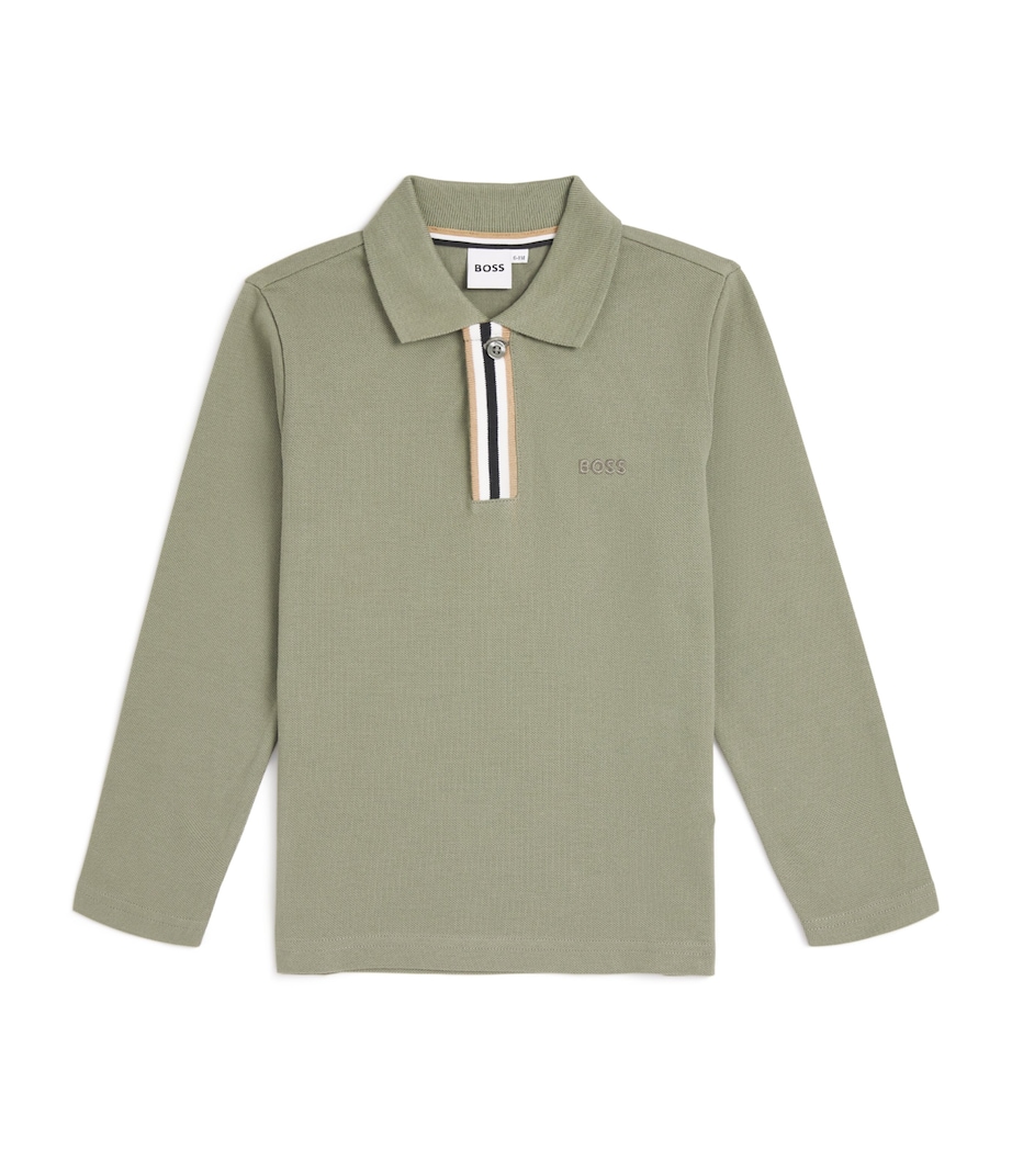 Cotton Piqué Long-Sleeve Polo Shirt (4-16 Years) GREEN Image 1