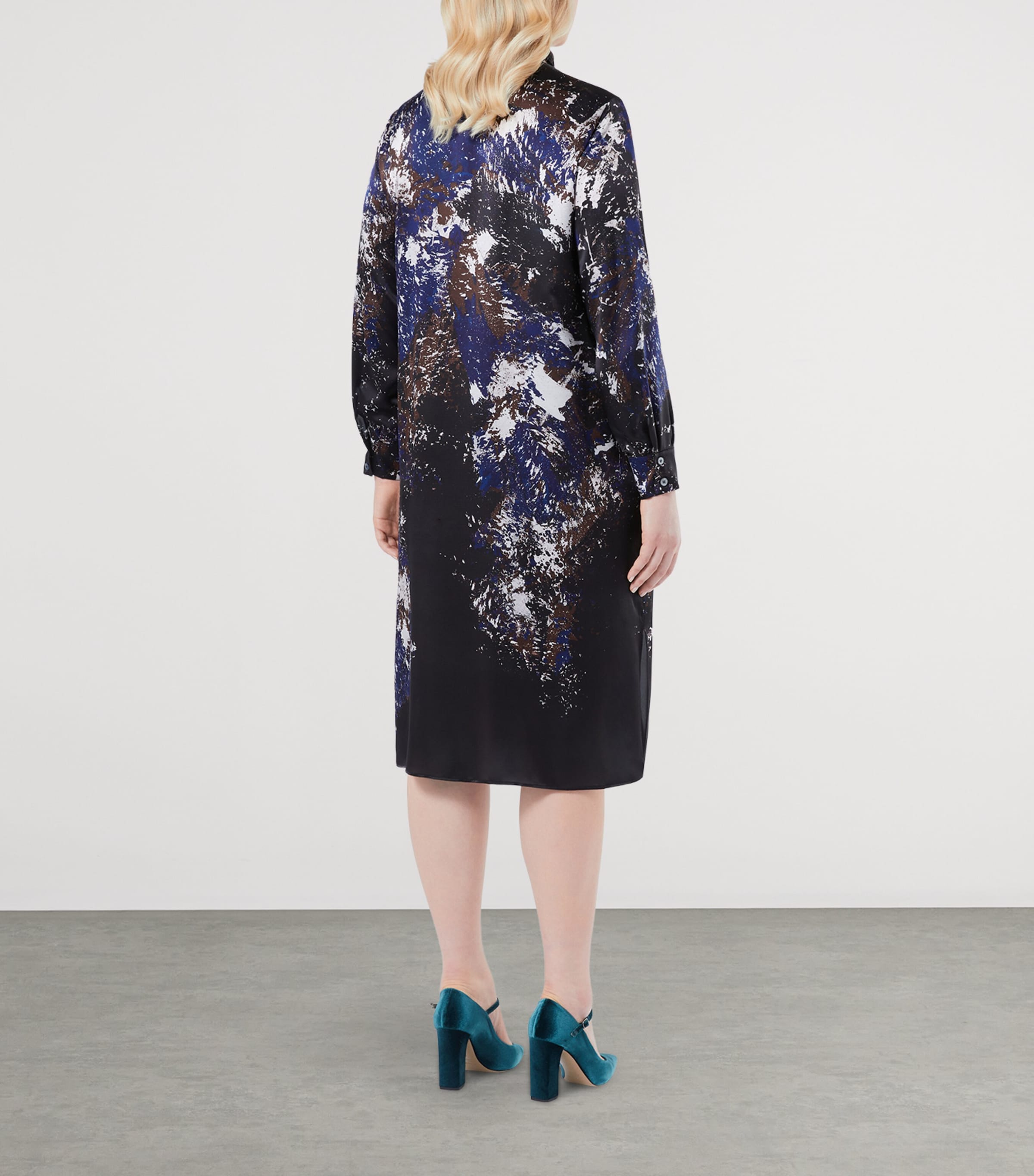 Silk Danila Shirt Midi Dress BLUE/BLACK Image 3