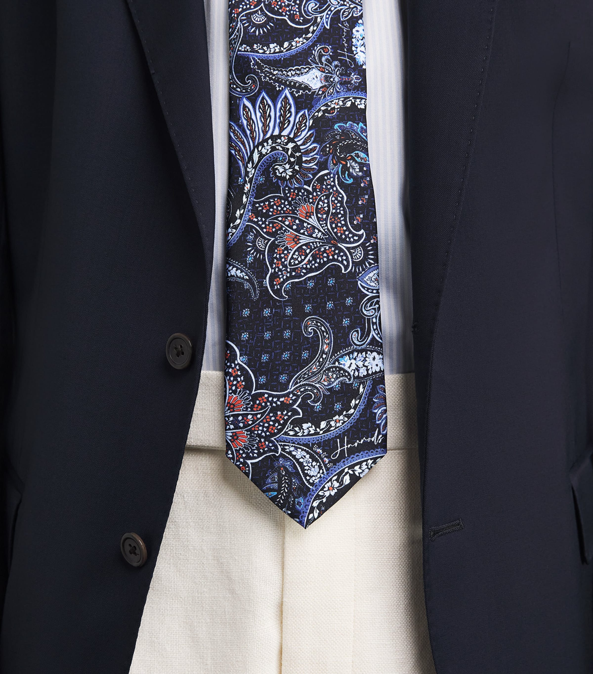 Silk Paisley Print Tie NAVY Image 3