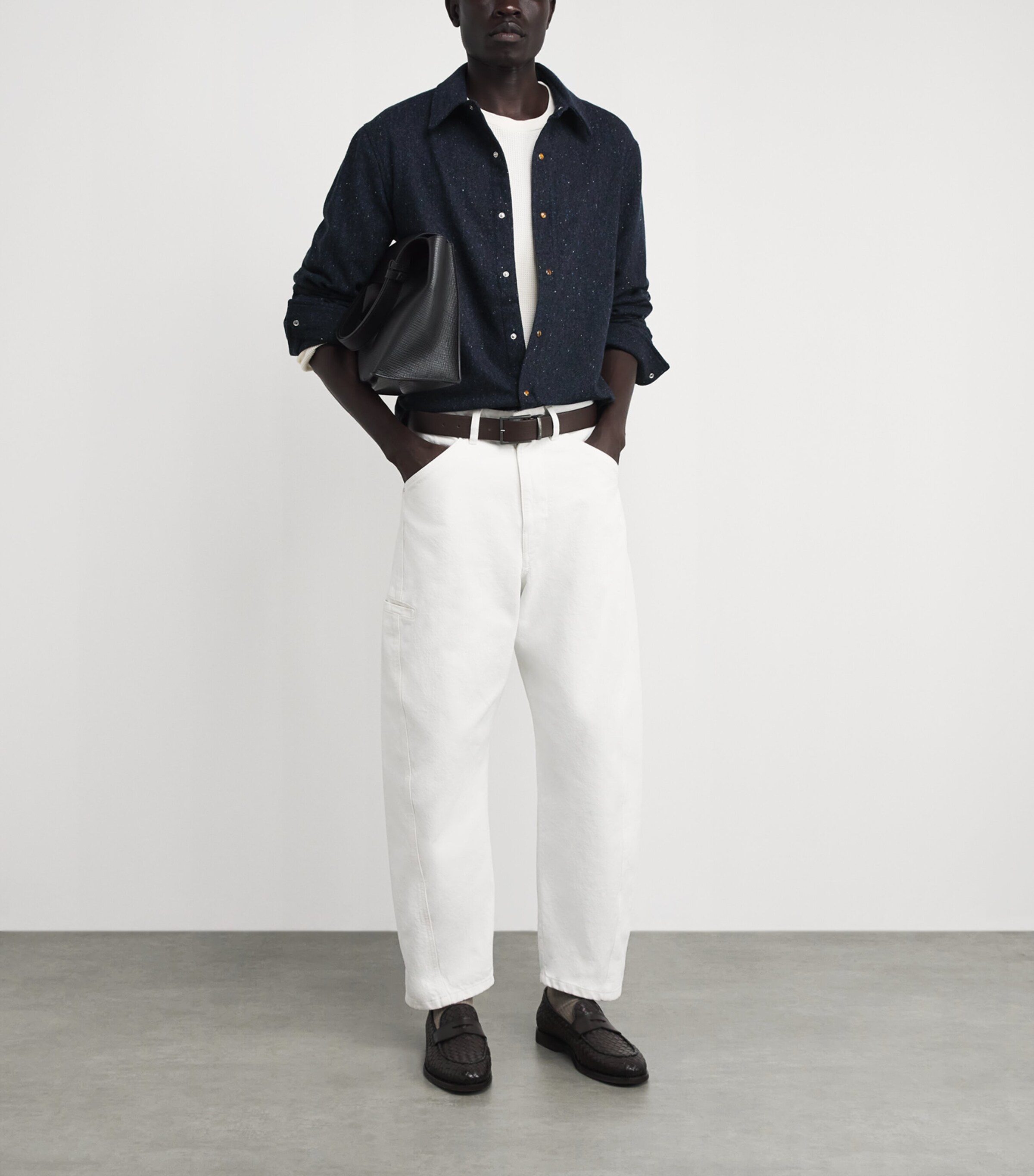GOD'S TRUE CASHMERE Mens Cashmere Twill Donegal Shirt Tiger Eye Image 2