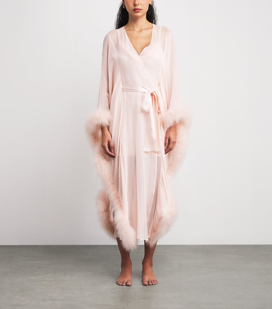 Silk-Ostrich Feather Taylor Long Robe PERFUME PINK Image 3