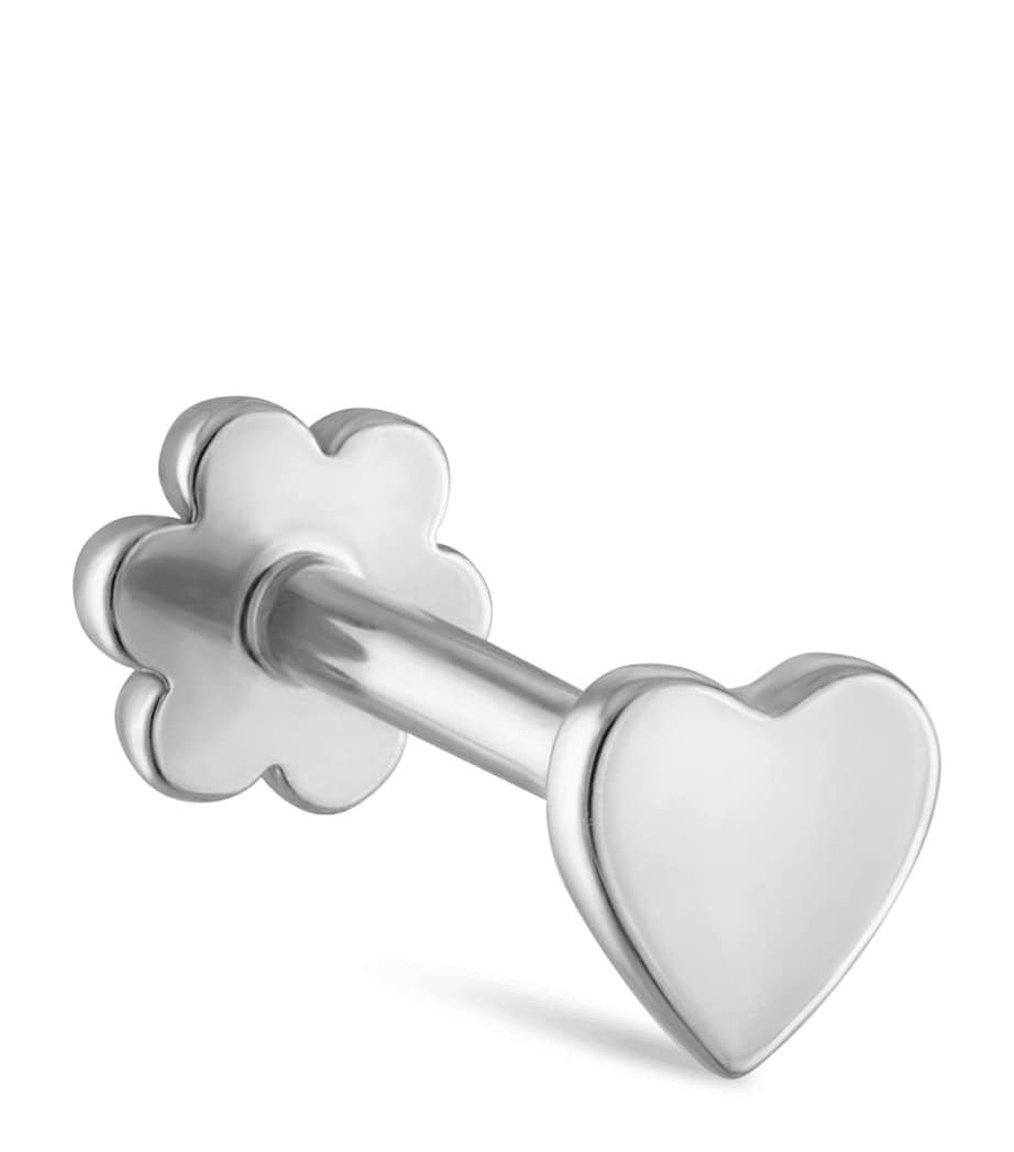 White Gold Heart Threaded Stud Earring (3mm) WHITE GOLD Image 1