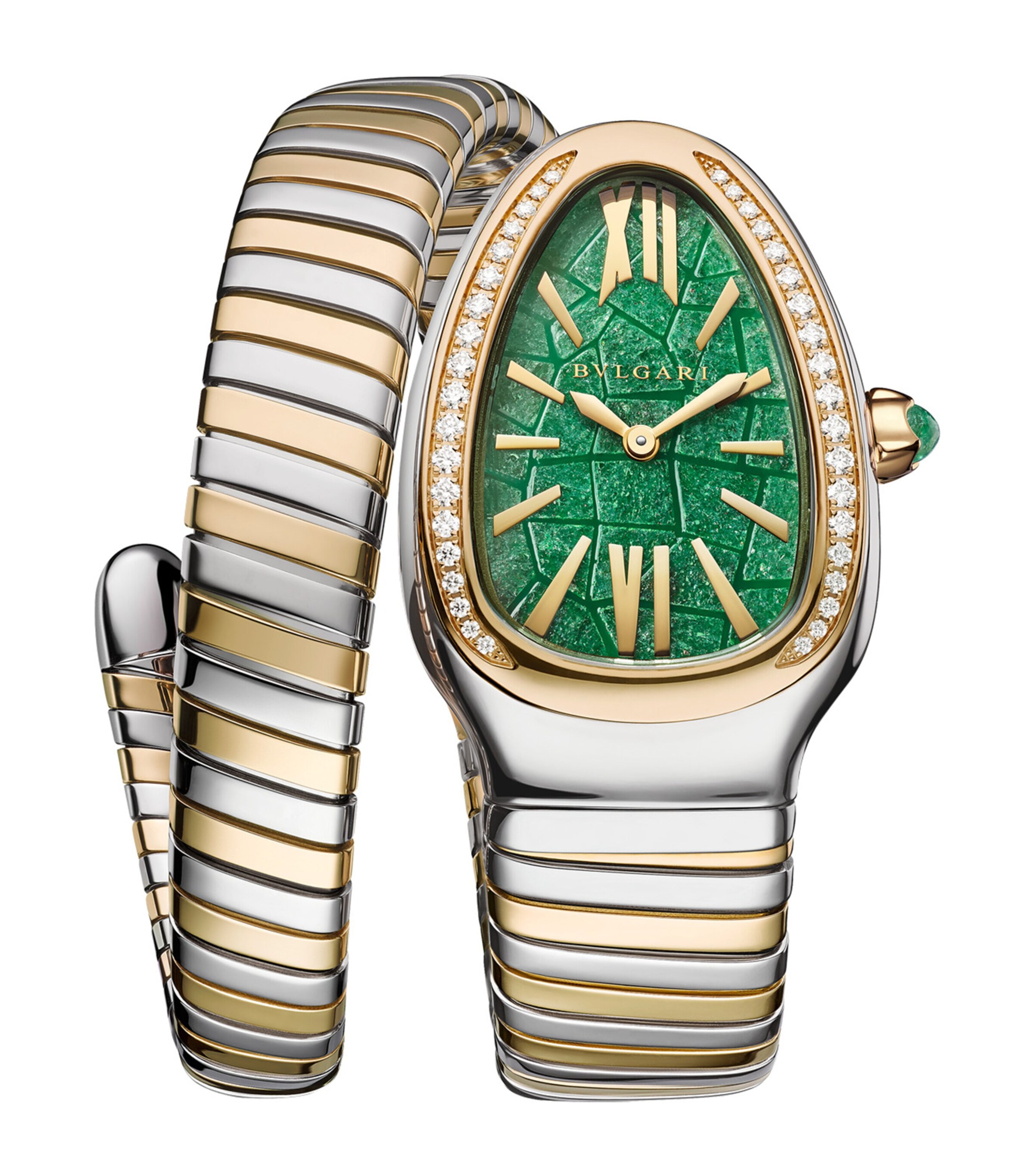 Bvlgari Stainless Steel, Yellow Gold and Diamond Serpenti Tubogas Watch 35mm Green Image 1