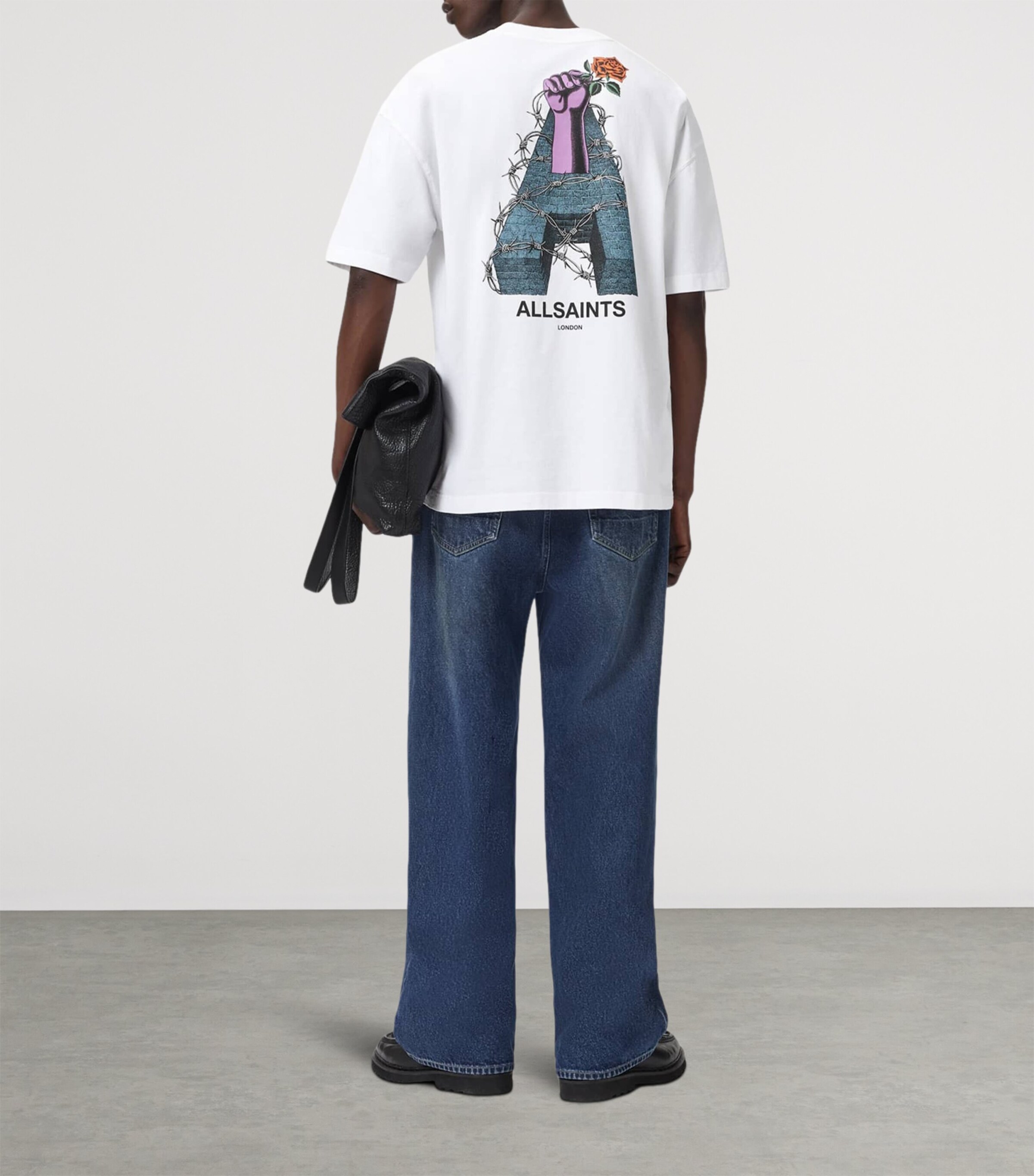 AllSaints Mens Cotton Defiance Print T-Shirt Optic White Image 4