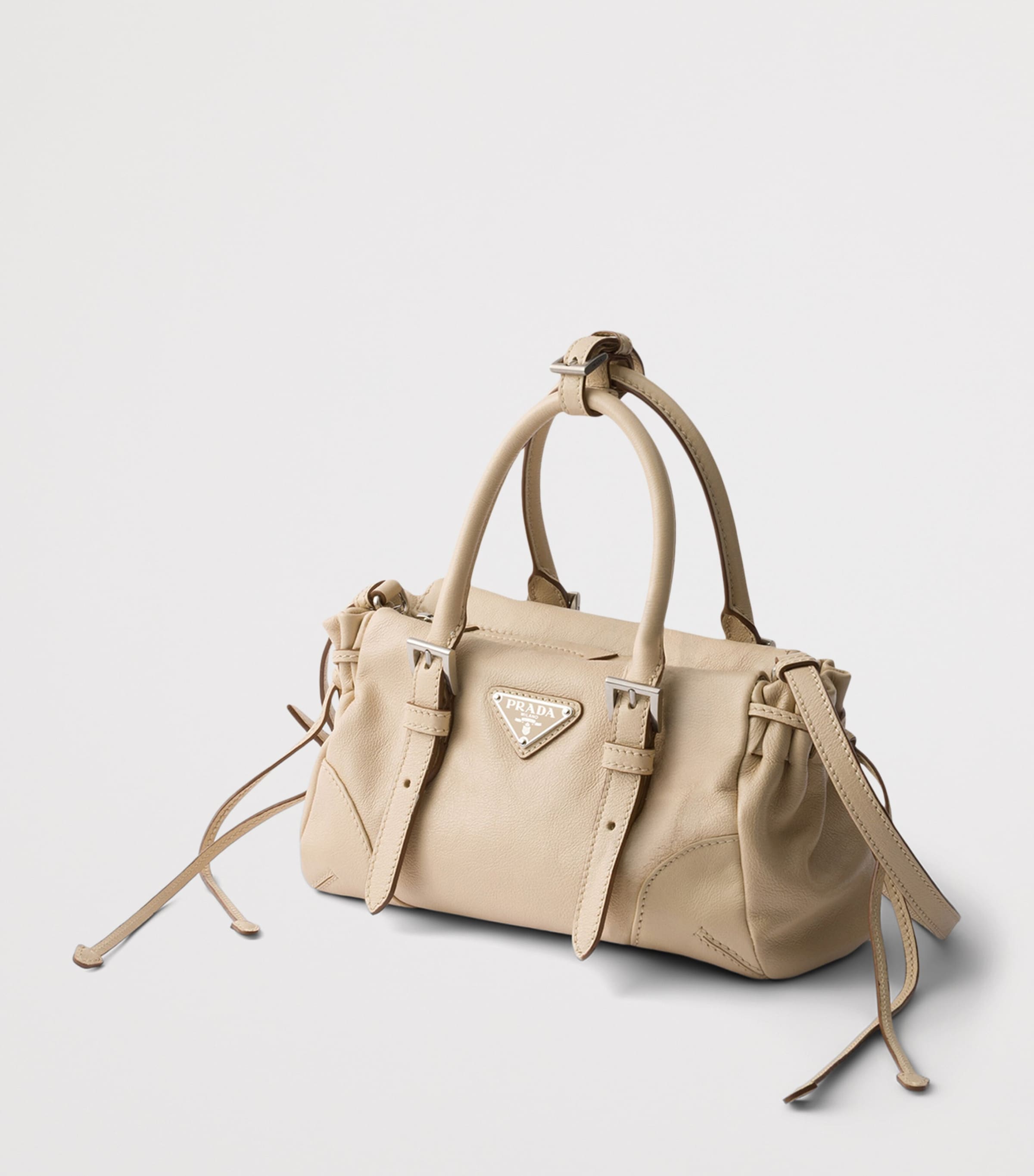 Prada Small Leather Karin Top-Handle Bag Neutral Image 2