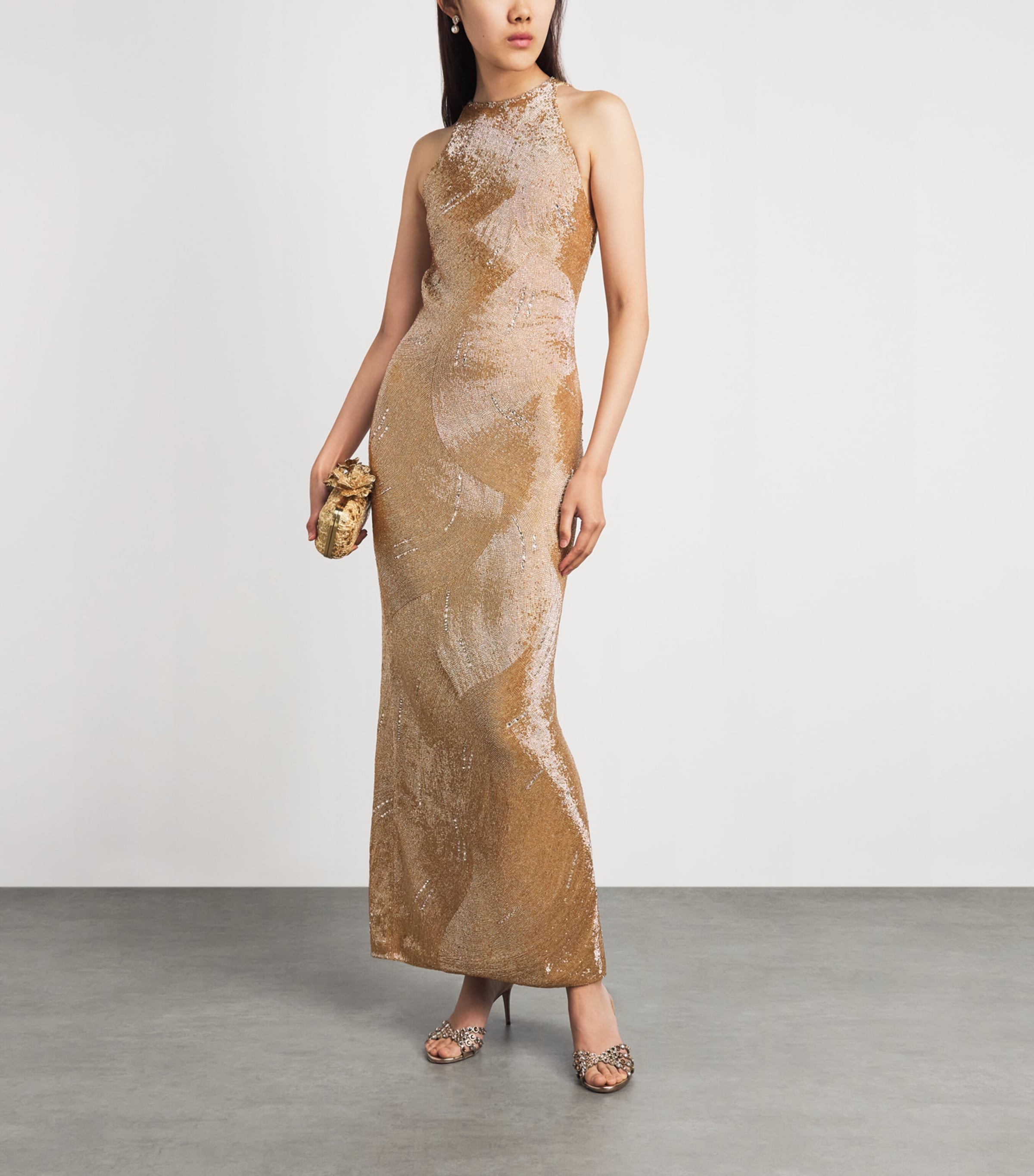 Clio Peppiatt Womens Embellished Delphine Maxi Gown Champagne Image 2