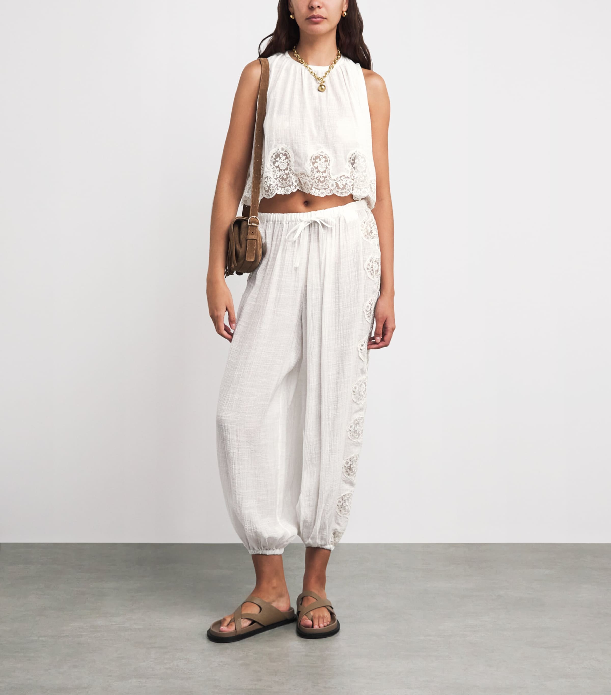 Sandro Paris Womens Broderie Anglaise Crop Top White Image 2