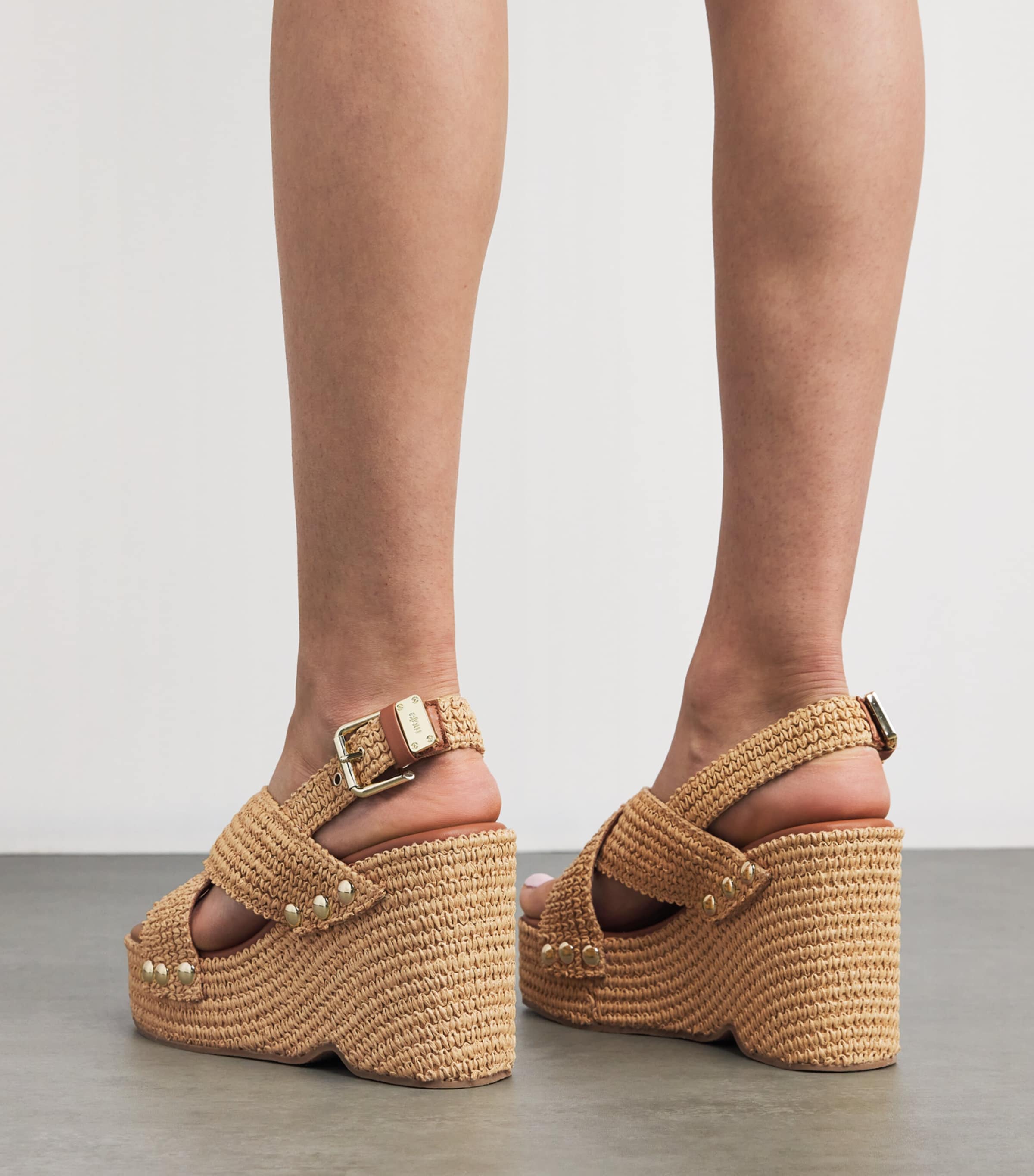 MAJE [マージ] Raffia Cross Wedge Sandals Wedge sandals with raffia effect Brown For Women | Maje
