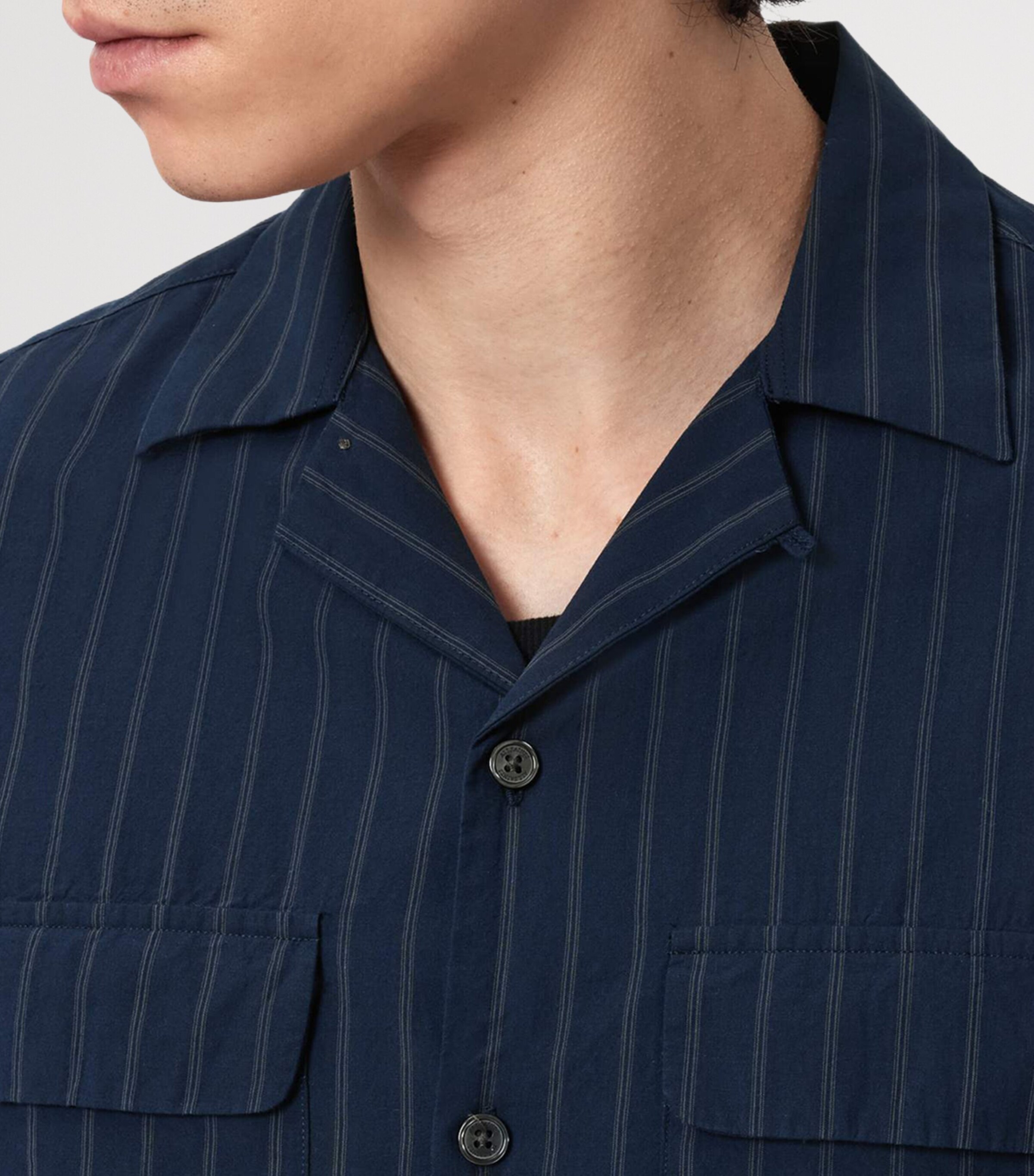 AllSaints Mens Organic Cotton Stripe Stanley Shirt Navy Blue Image 5