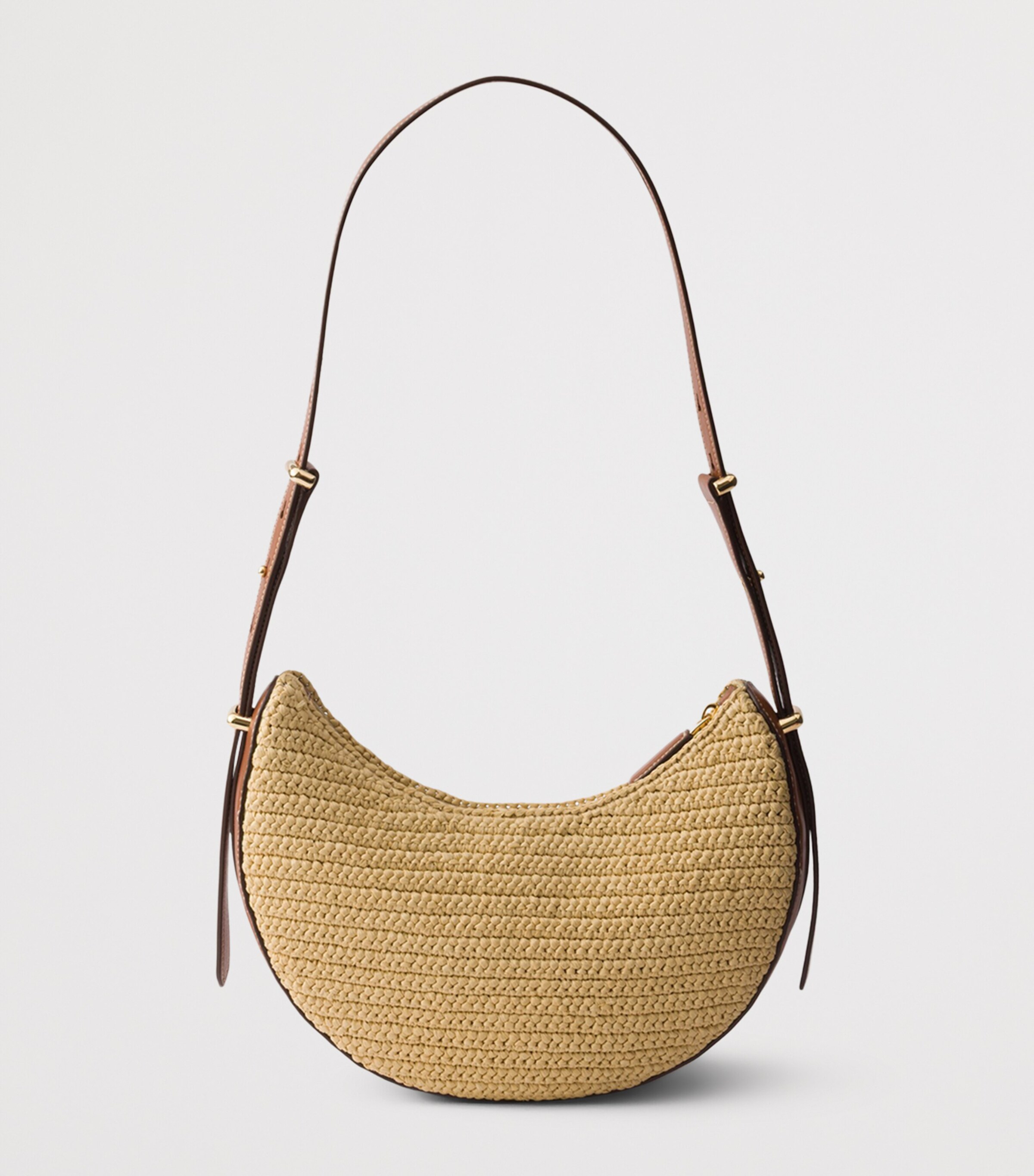 Prada Crochet-Leather Small Arqué Shoulder Bag Neutral Image 6