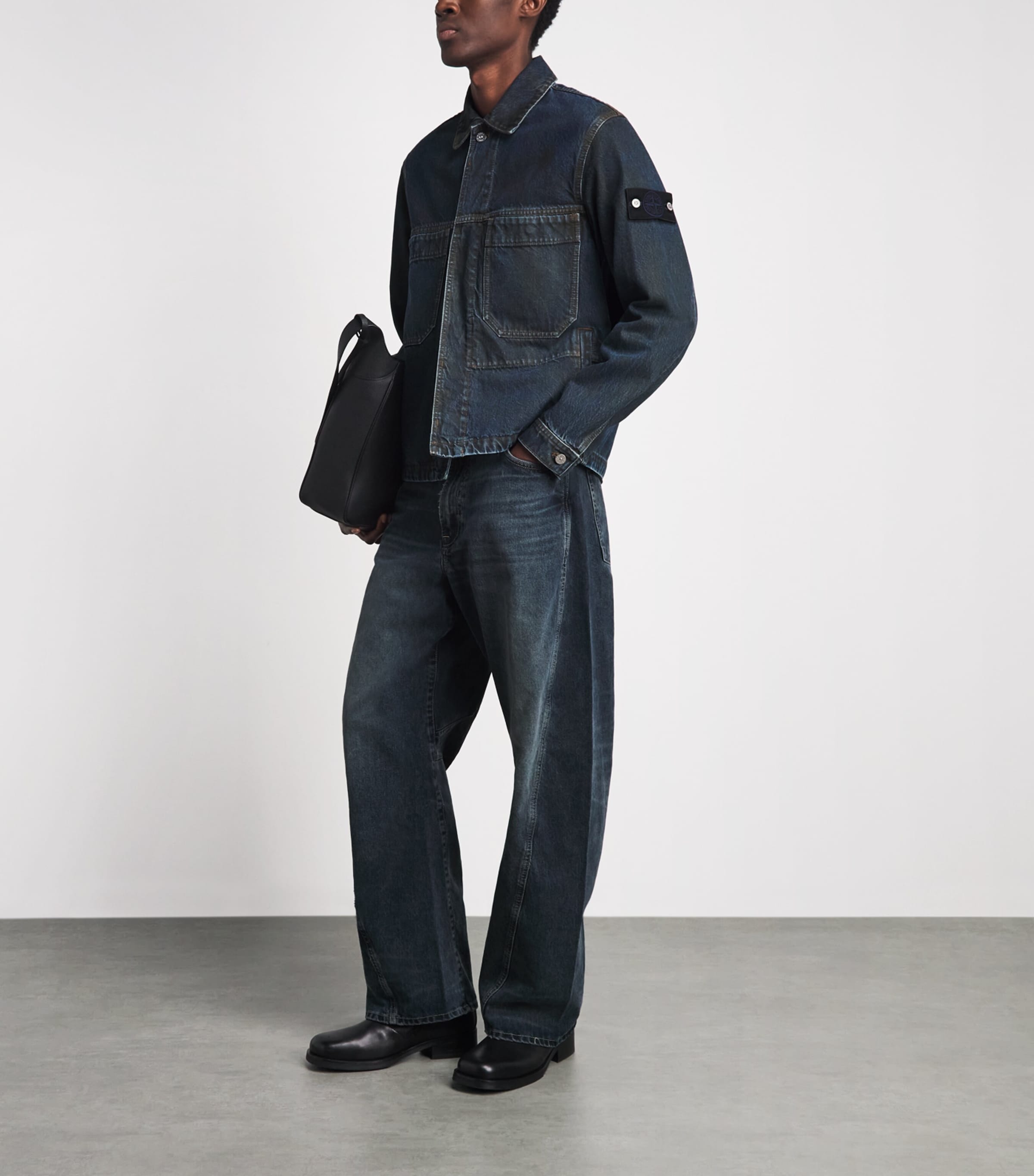 Stone Island Mens Denim Biker Jacket Image 2