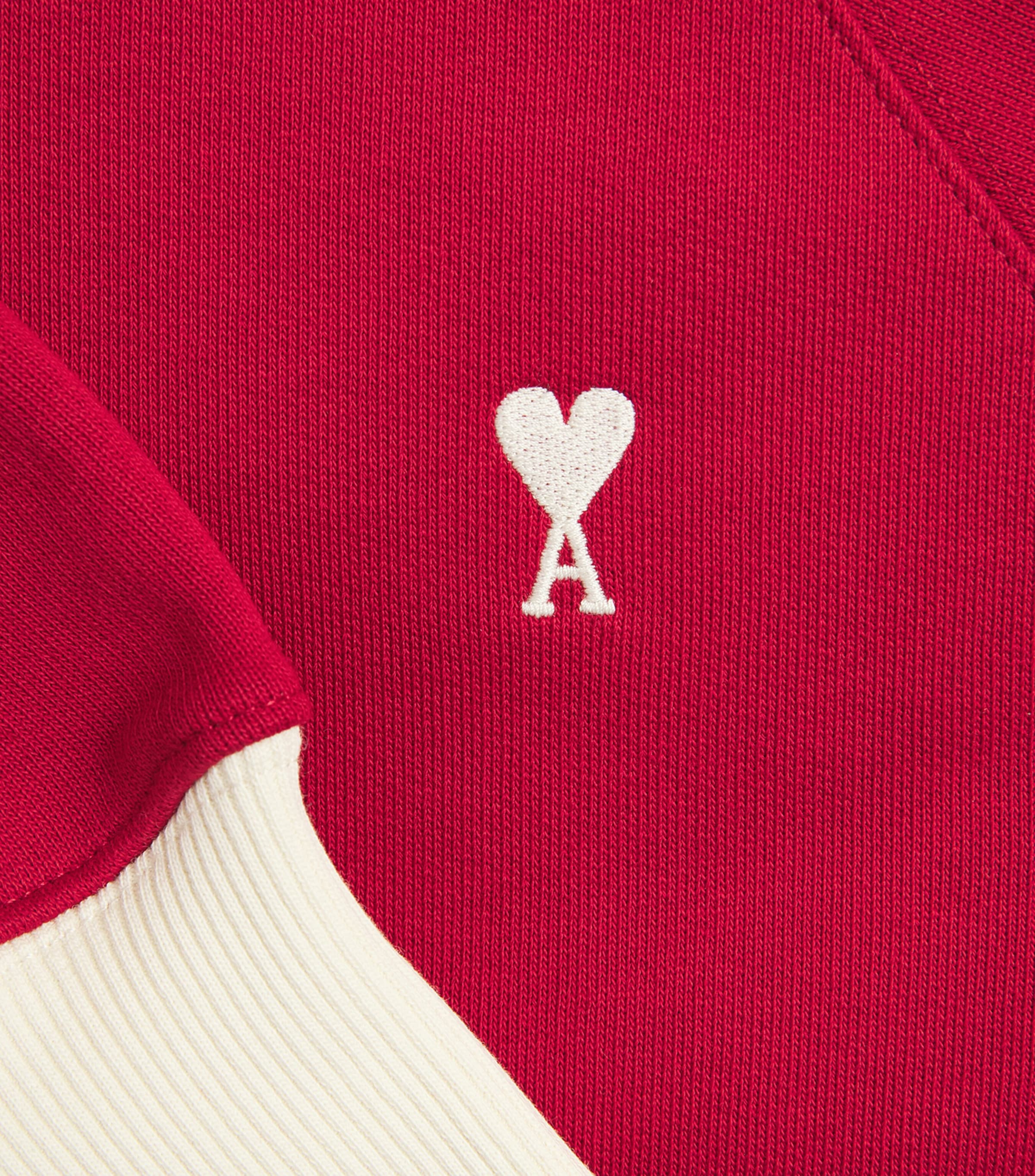 AMI Paris Mens Cotton Bicolour Ami de Coeur Sweatshirt Rouge Rubis/ivr Image 6