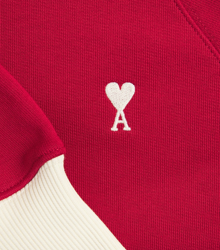 AMI Paris Mens Cotton Bicolour Ami de Coeur Sweatshirt Rouge Rubis/ivr Image 6