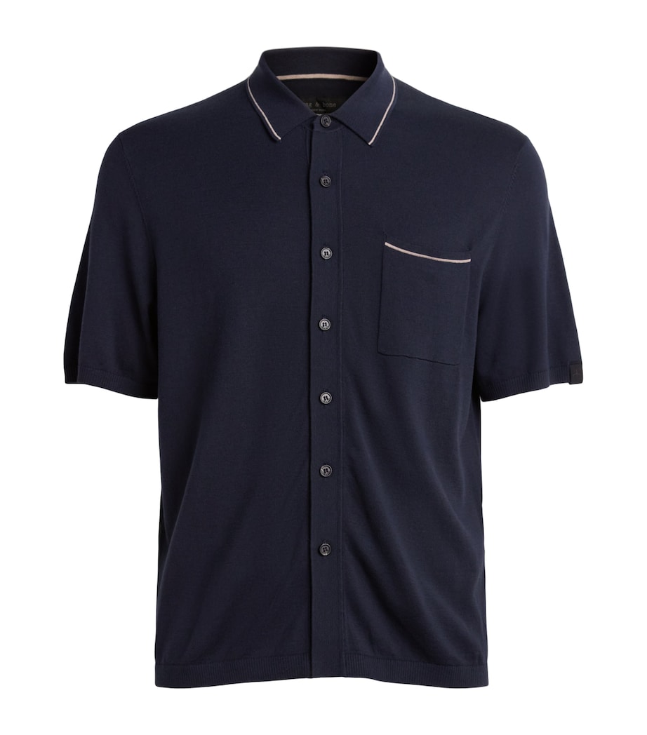 Rag & Bone Mens Silk-Cotton Short-Sleeve Conrad Shirt Sal Navy Image 1