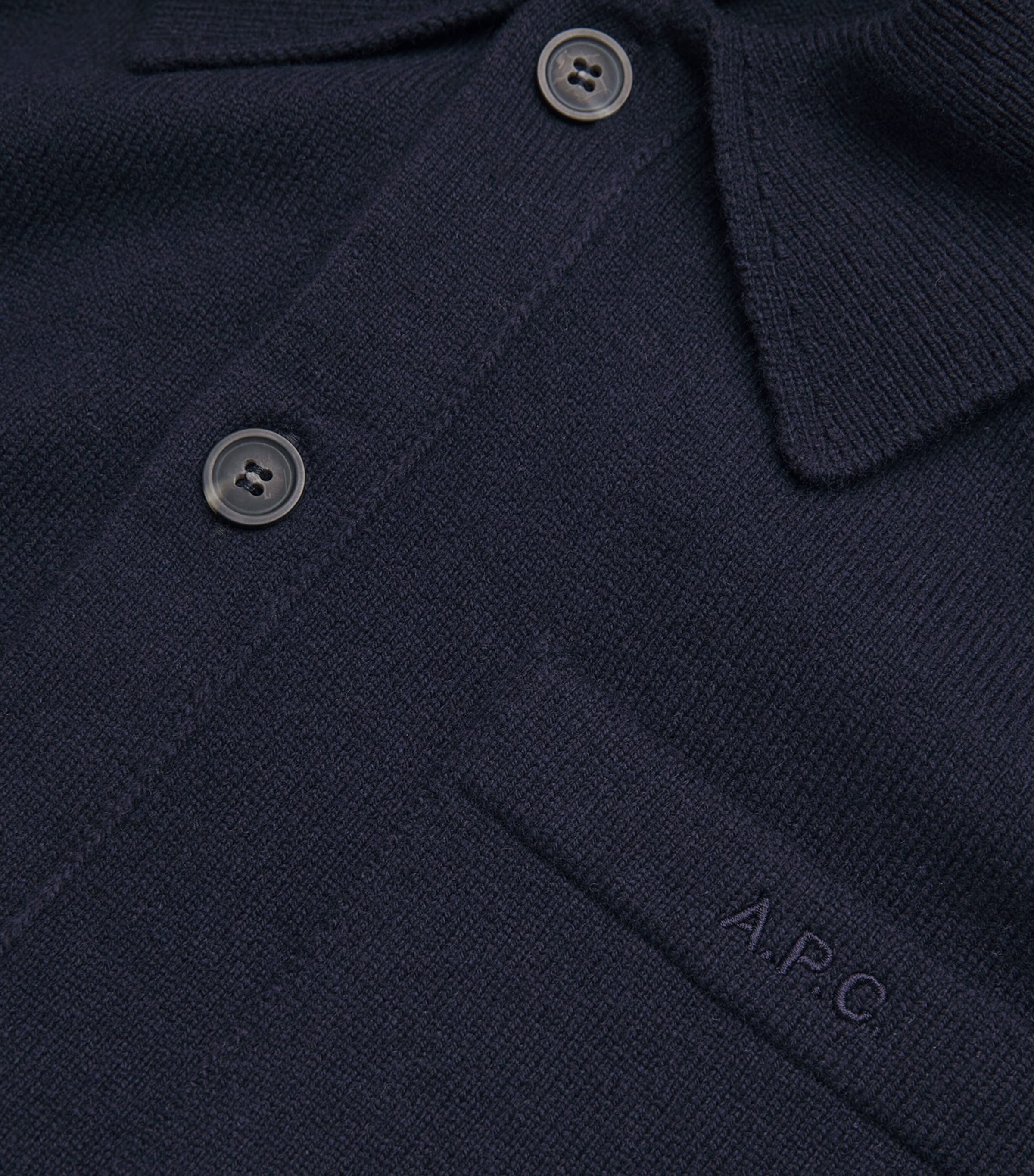 A.P.C. Mens Wool Long-Sleeve Polo Shirt Iak Dark Navy Image 5