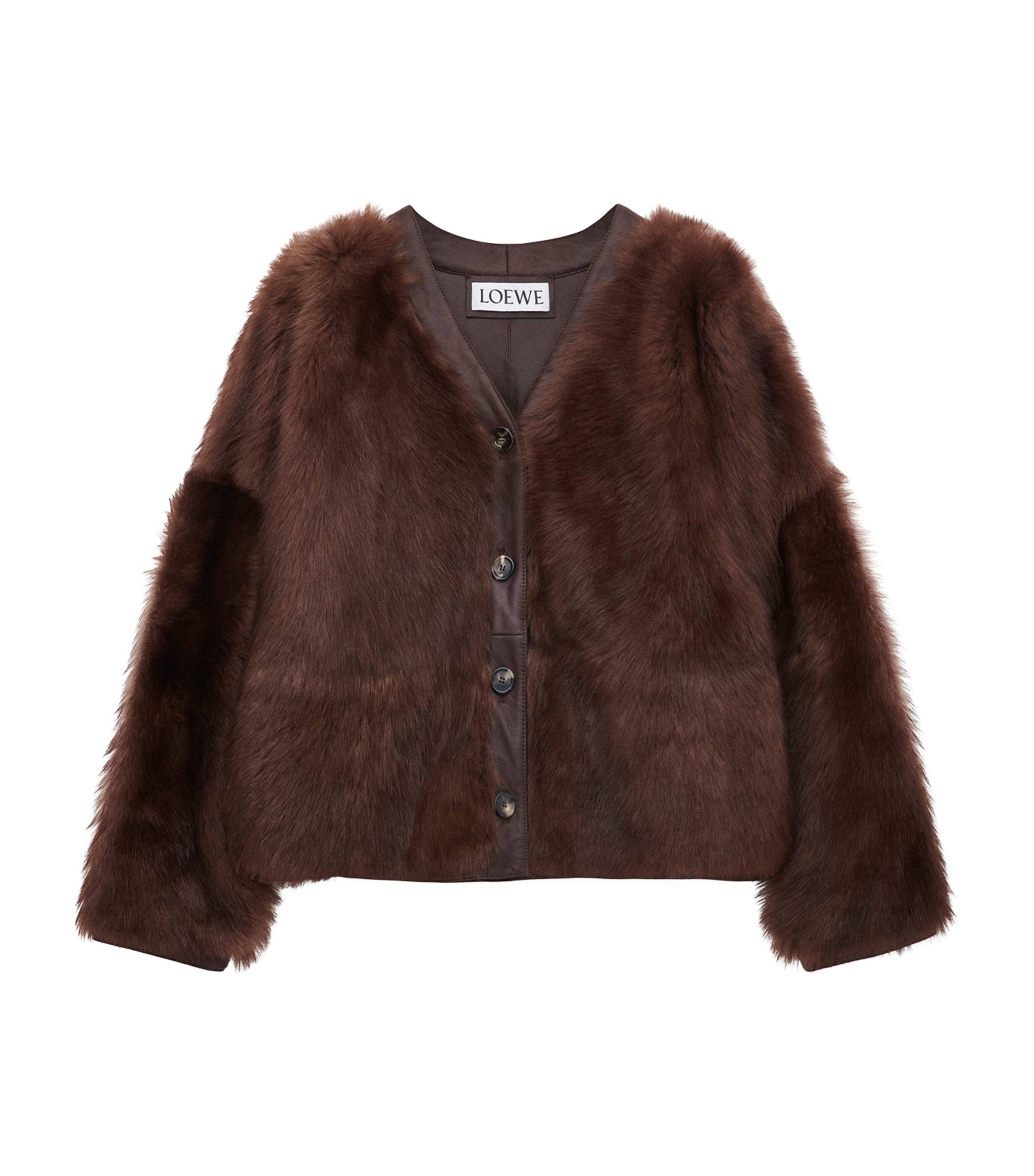 Loewe Leather Fur-covered Cardigan In Brown