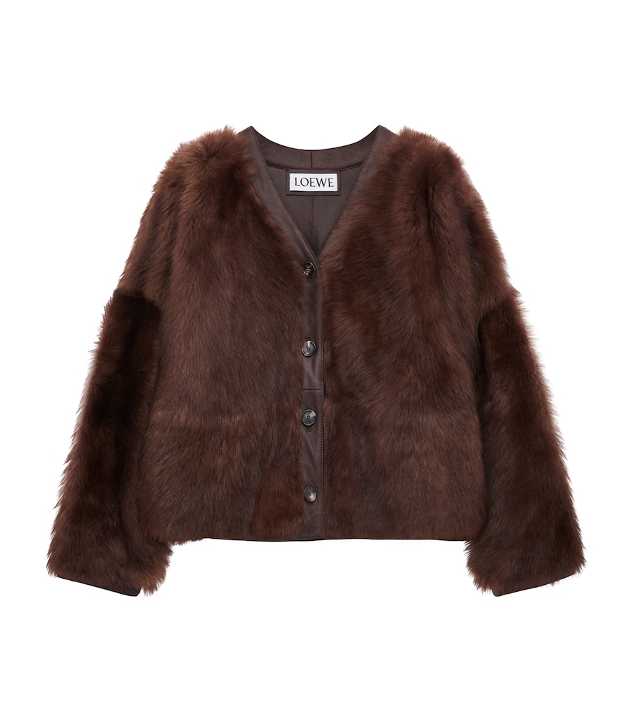 Leather Fur-Covered Cardigan BROWN Image 1
