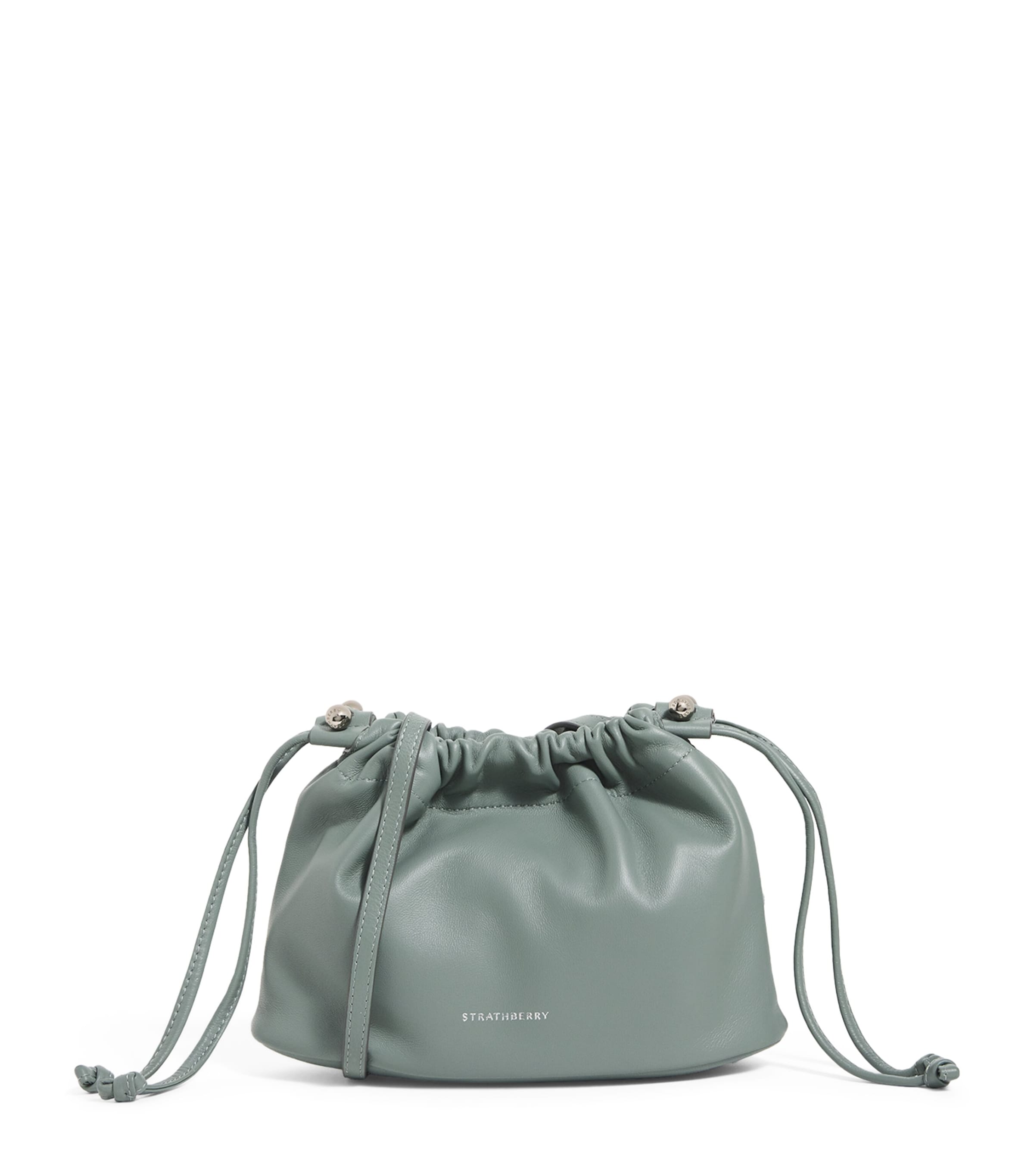 Strathberry Leather Drawstring Charlotte Clutch Bag Stone Blue Image 1