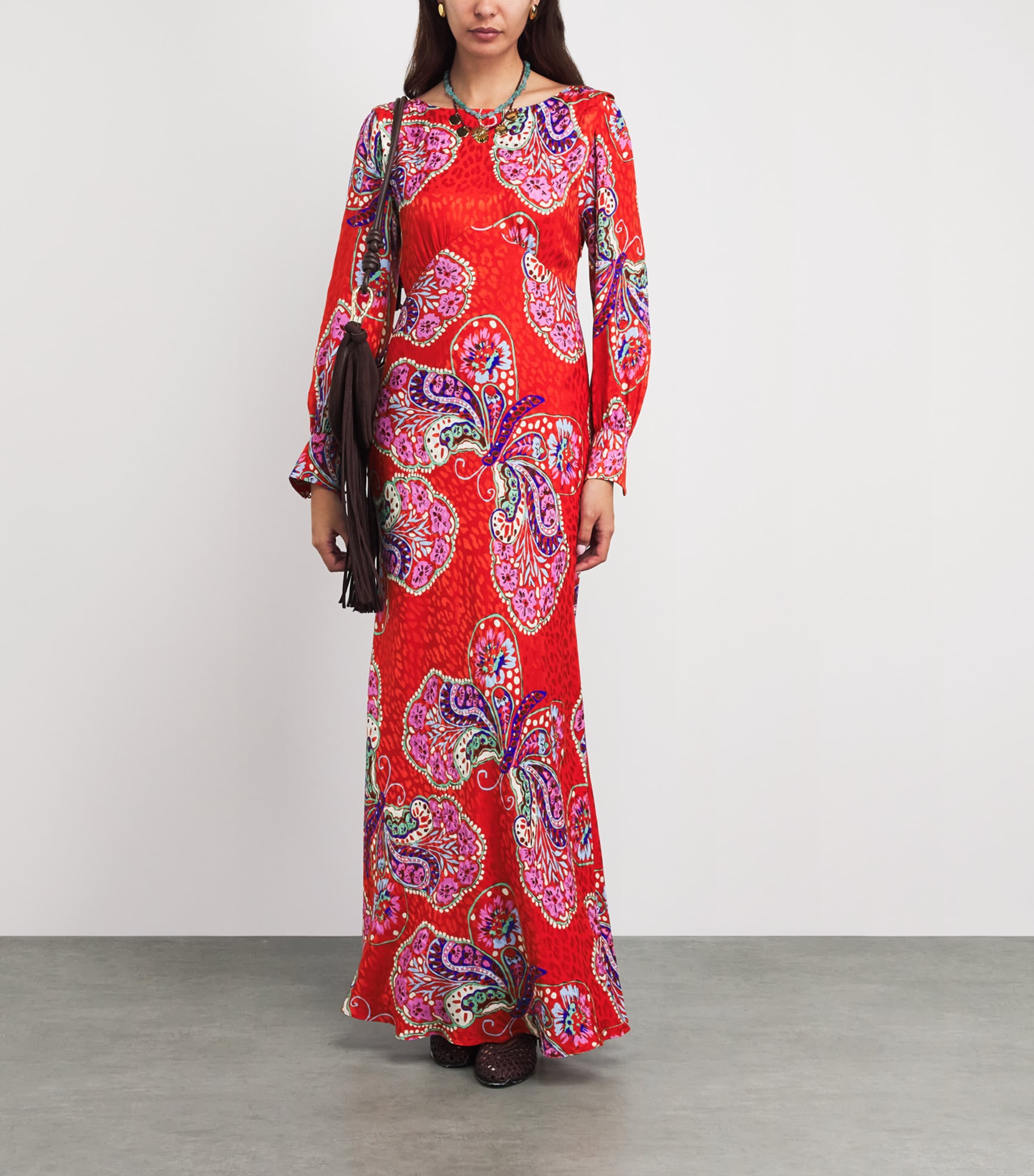 Rixo Womens Floral Marni Maxi Dress Bttrfly Blm Jacq Red Image 2