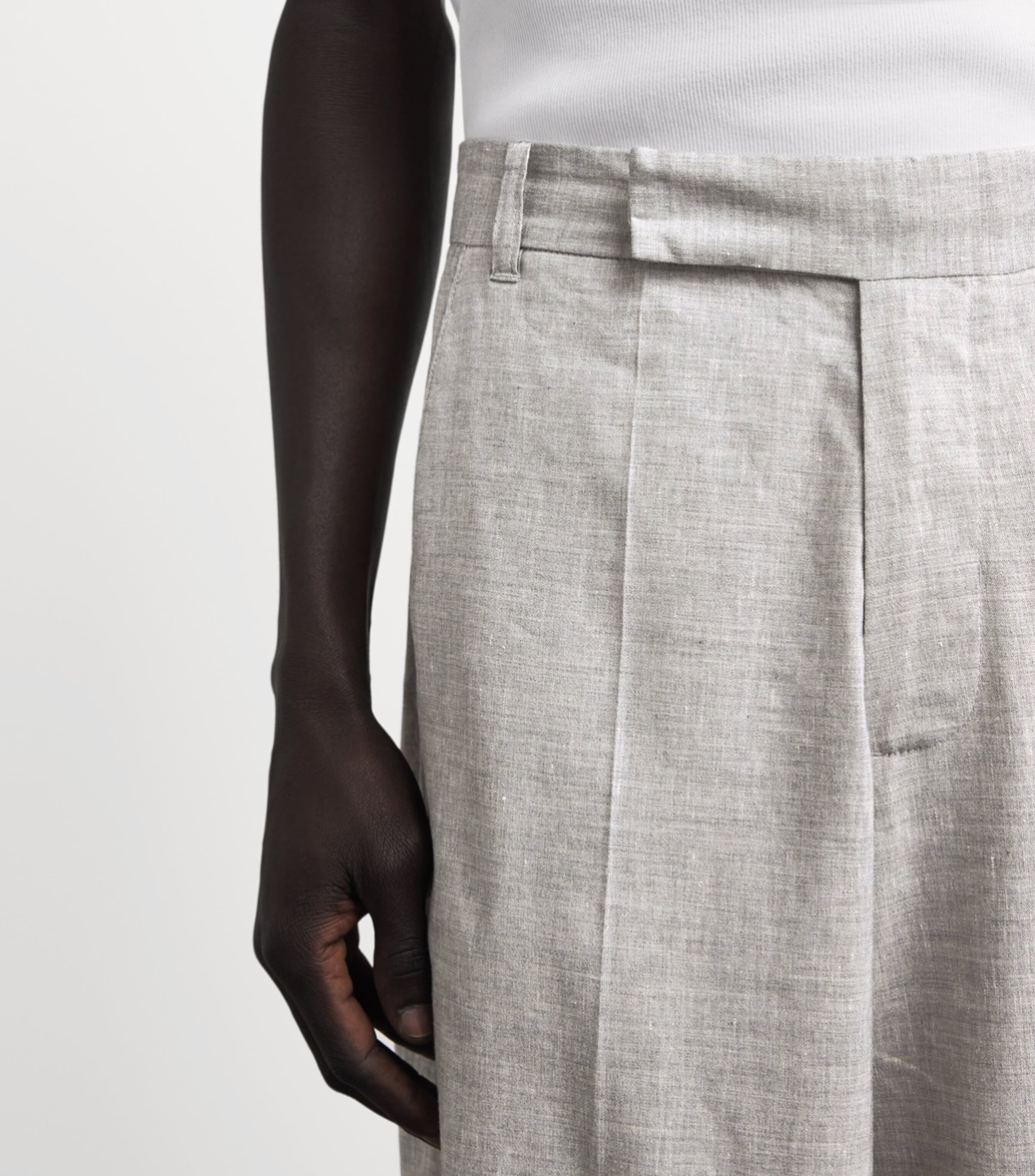 Won Hundred Mens Linen-Blend Eron Tailored Trousers Light Grey Melange Image 3
