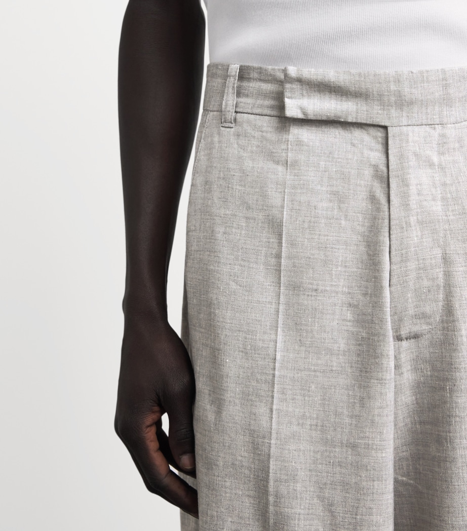 Won Hundred Mens Linen-Blend Eron Tailored Trousers Light Grey Melange Image 3