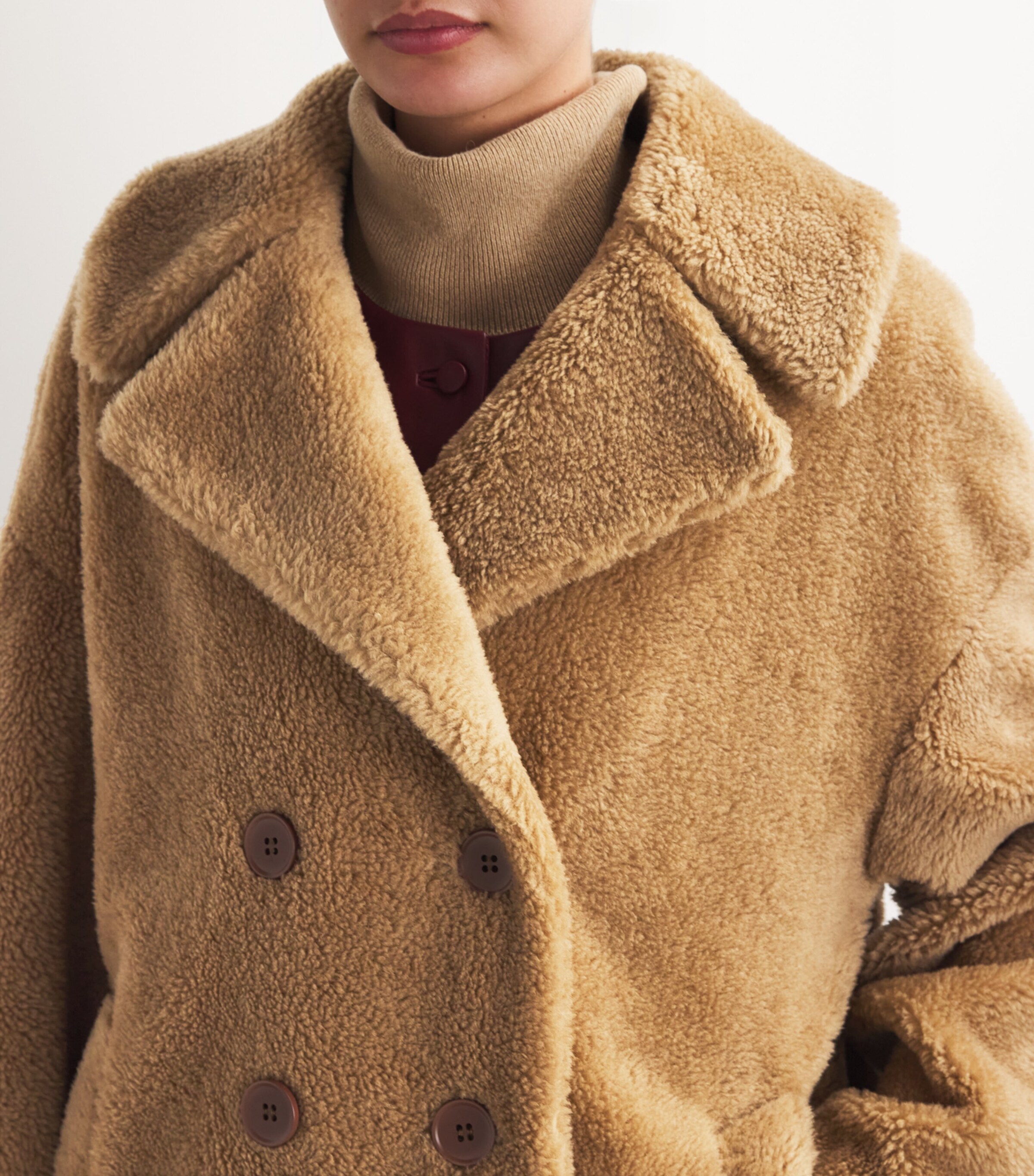 Wool Shearling Double-Breasted Coat TAN Image 6