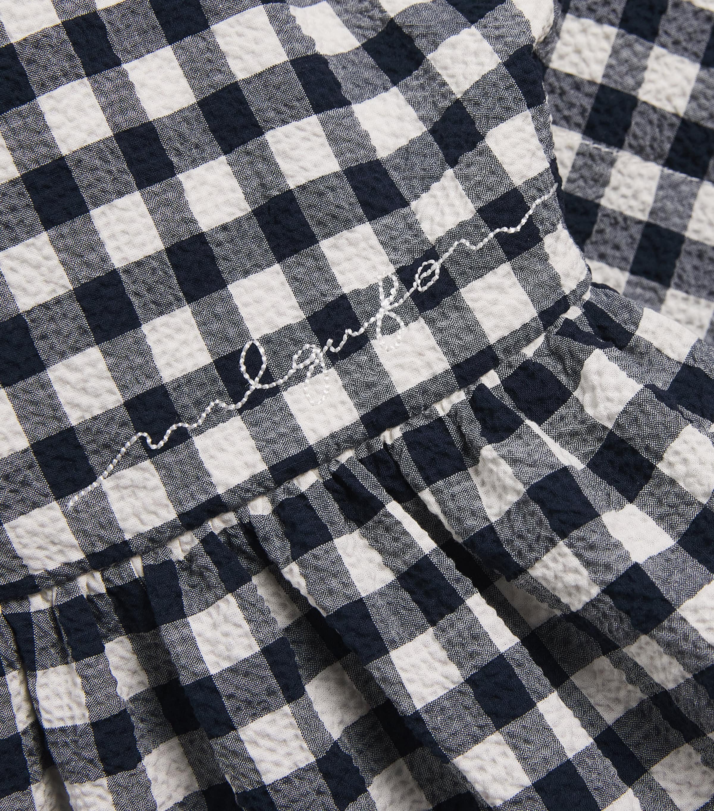 Il Gufo Cotton Gingham Print Dress (2-12 Years) Blue Image 3