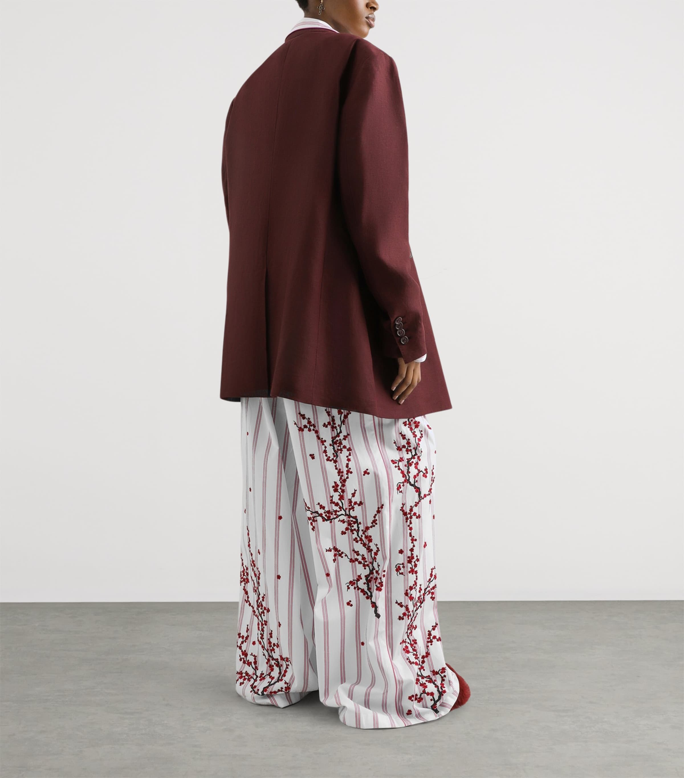 Dolce&Gabbana Womens Cotton-Silk Stripe Embroidered Trousers Embr Image 3
