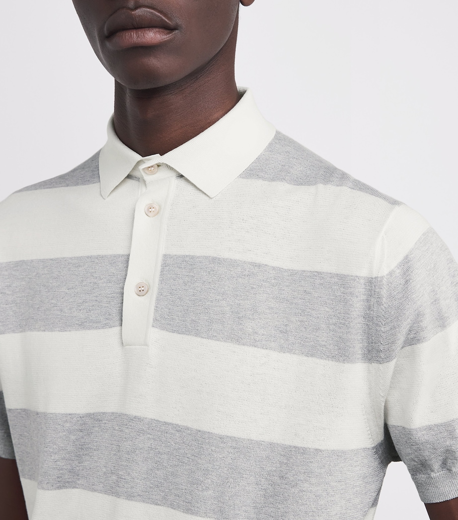 Silk-Cotton Stripe Polo Shirt 202PLM + WHSPR WHT Image 6