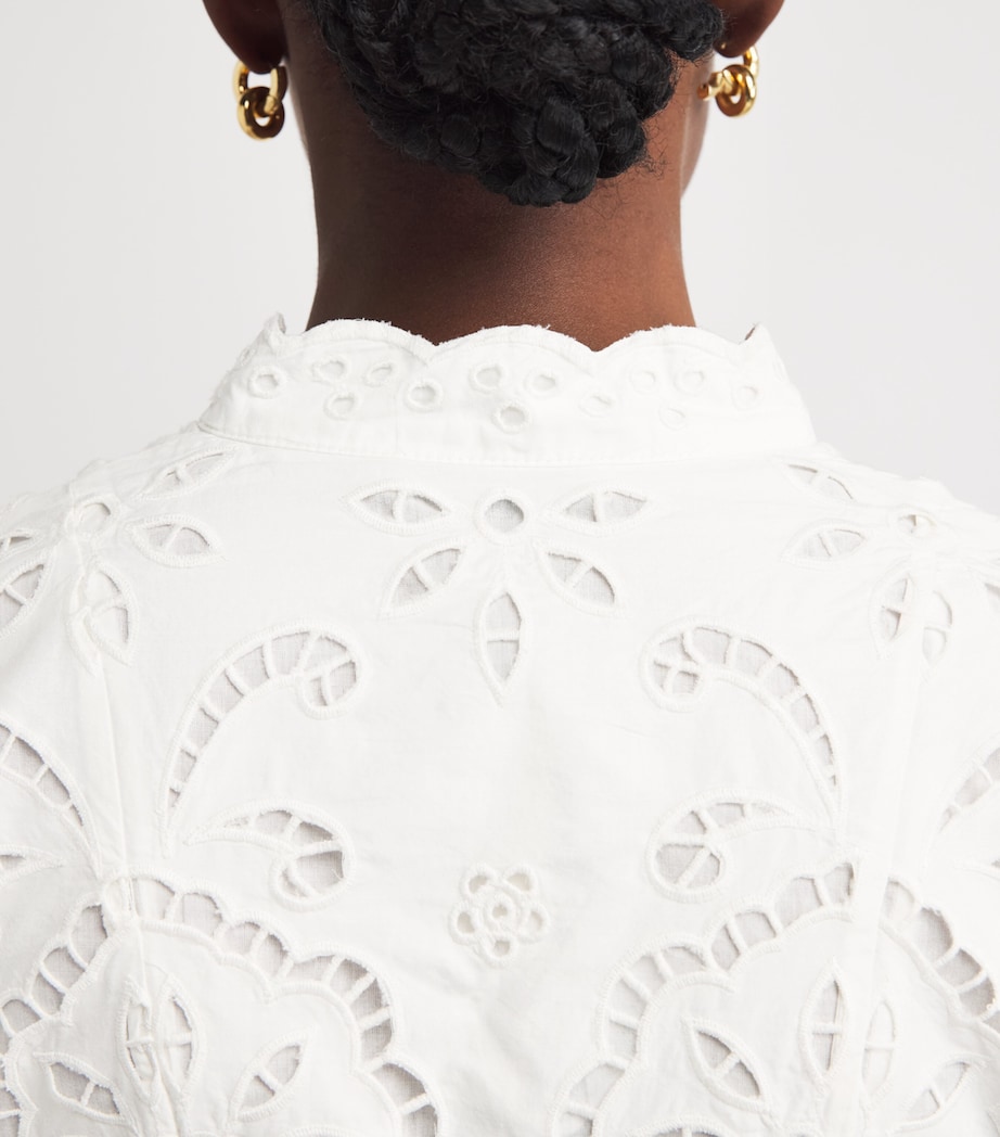 Alice+Olivia Womens Embroidered Lucy Mini Shirt Dress Eng Rose Off White Image 3