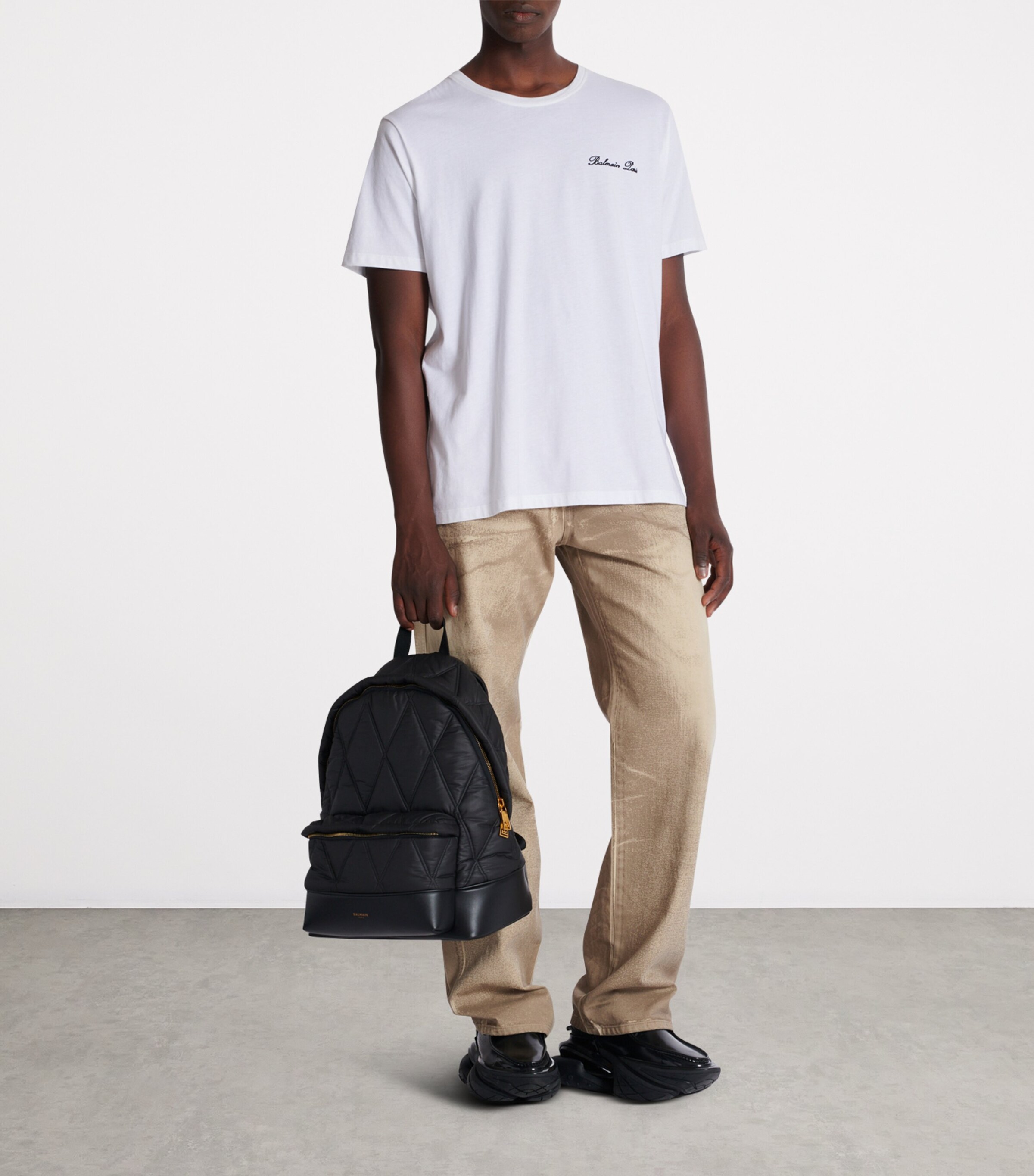 Balmain Quilted Diamond Motif Backpack Eaf Noir/kaki Image 5