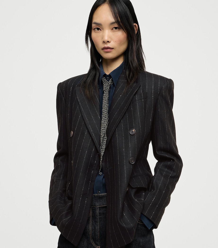 Brunello Cucinelli Womens Virgin Wool-Blend Sequin Pinstripe Blazer Image 4