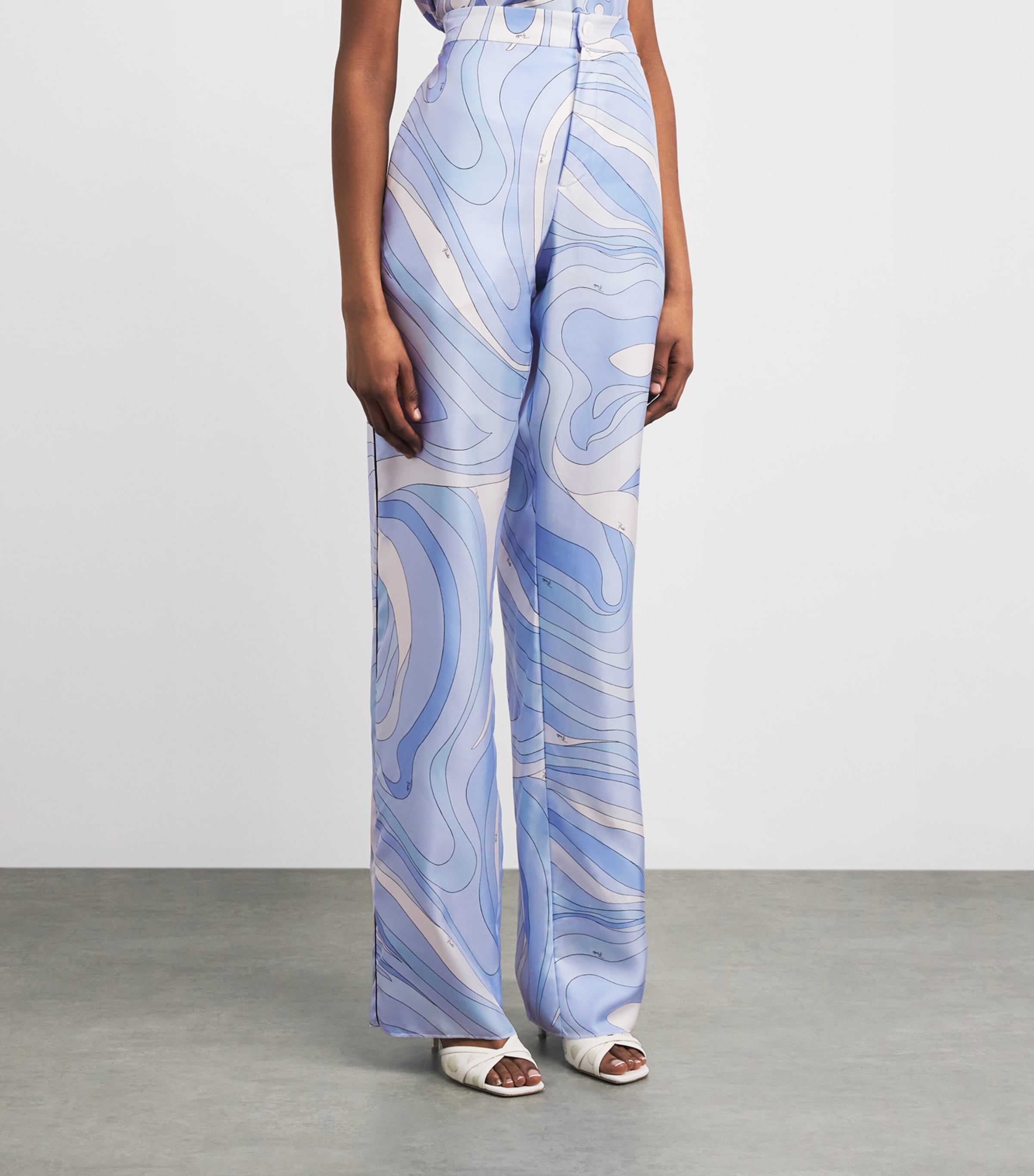 PUCCI Womens Silk Marmo Wide-Leg Trousers Pale Image 4