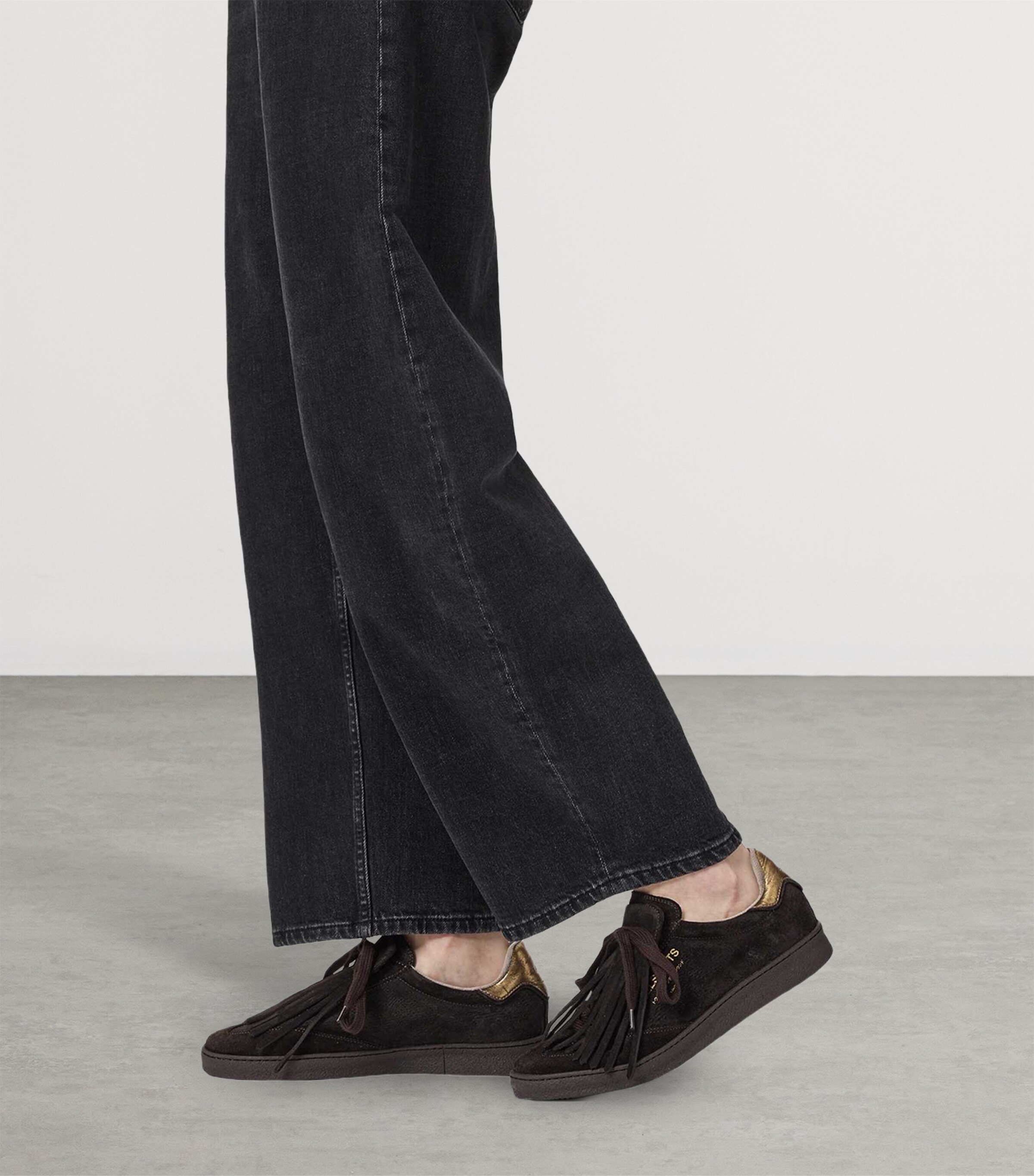 AllSaints Leather Fringe Thelma Sneakers Bitter Brown Image 2
