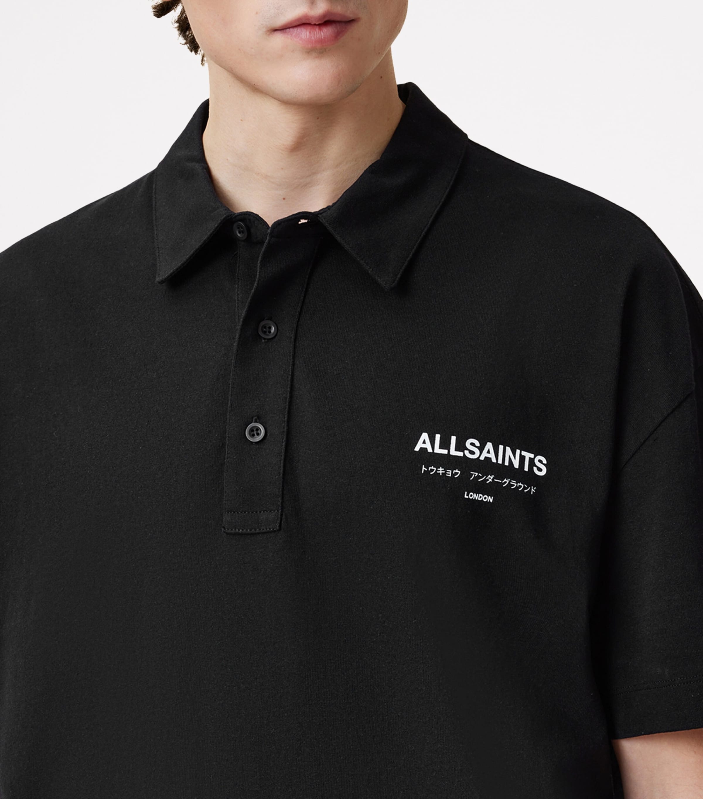 AllSaints Mens Organic Cotton Underground Polo Shirt Jet Black Image 5